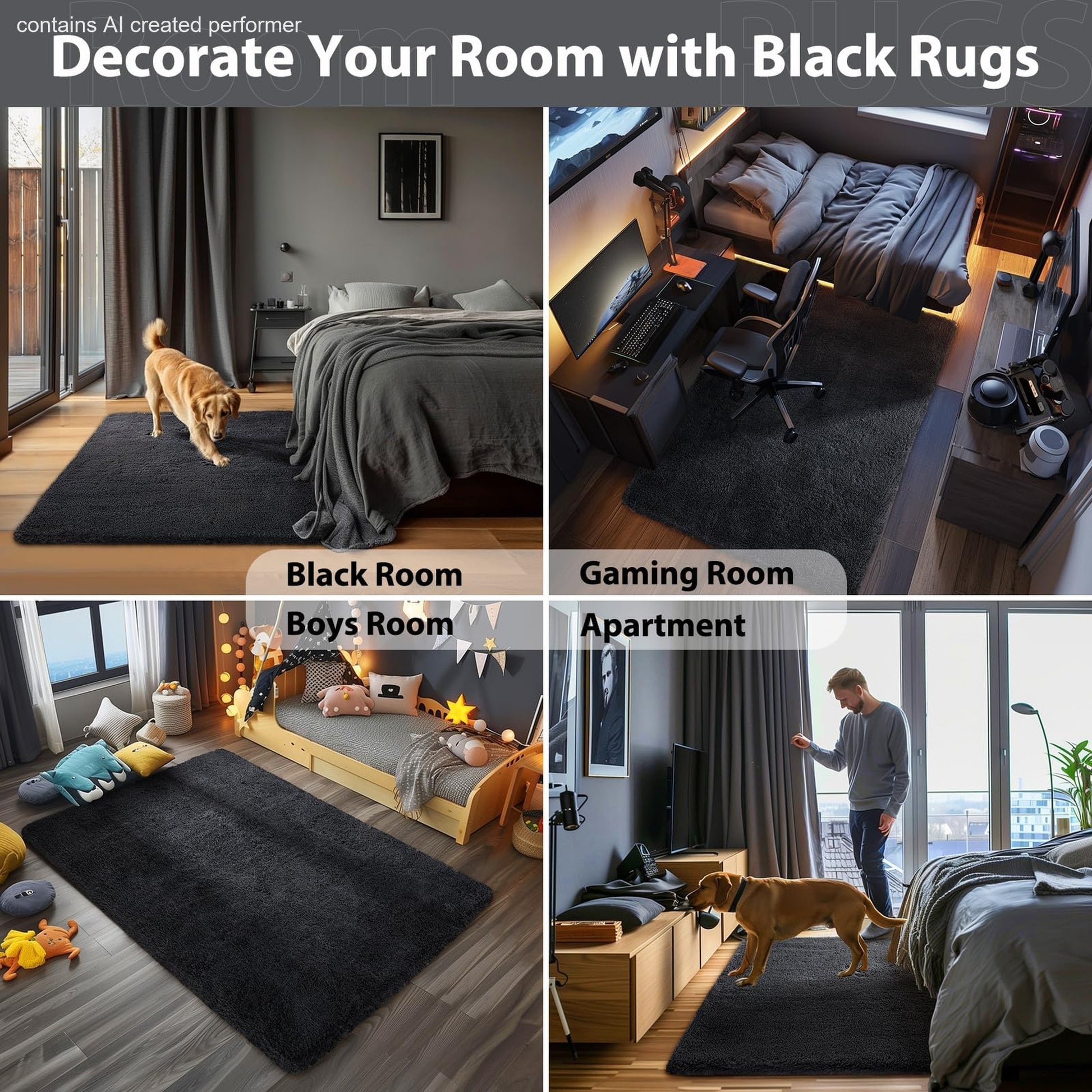 Ophanie 4x6 Area Rug Non Slip Plush Shag Bedroom Living Room Carpet Black Soft Fluffy Floor Rug-8
