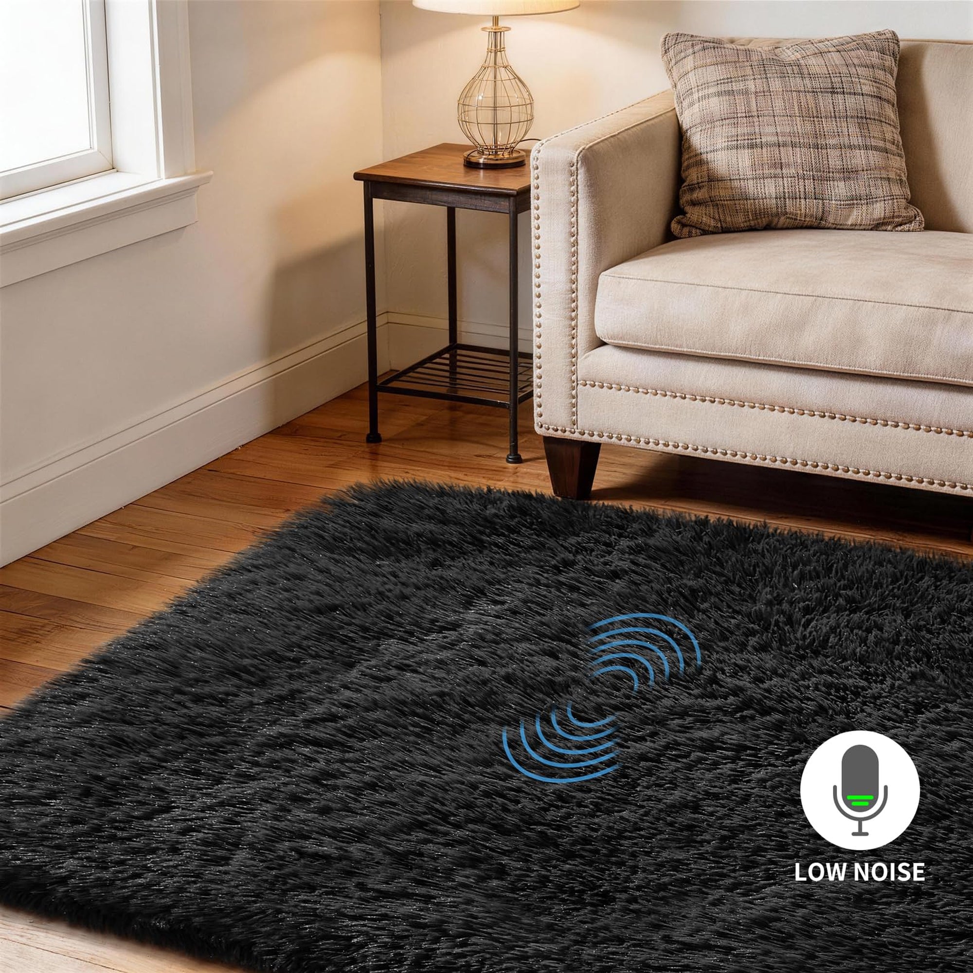 Ophanie 4x6 Area Rug Non Slip Plush Shag Bedroom Living Room Carpet Black Soft Fluffy Floor Rug-zoom-4