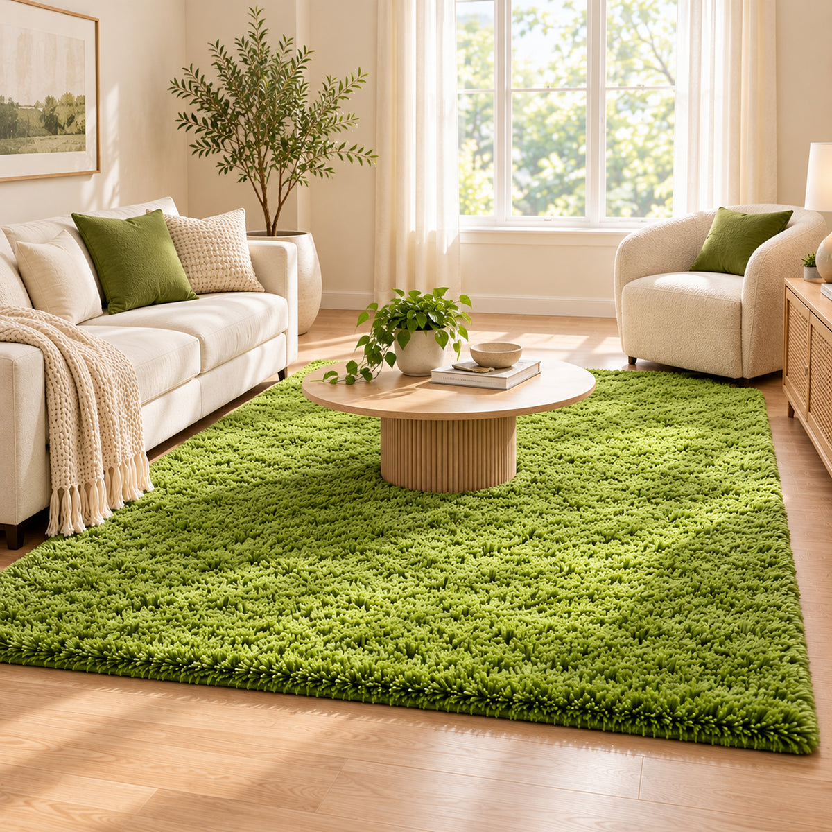 Ophanie 3x5 Green Area Rug Soft Fluffy Shag Bedroom Nursery Rug Grass Style Plush Carpet