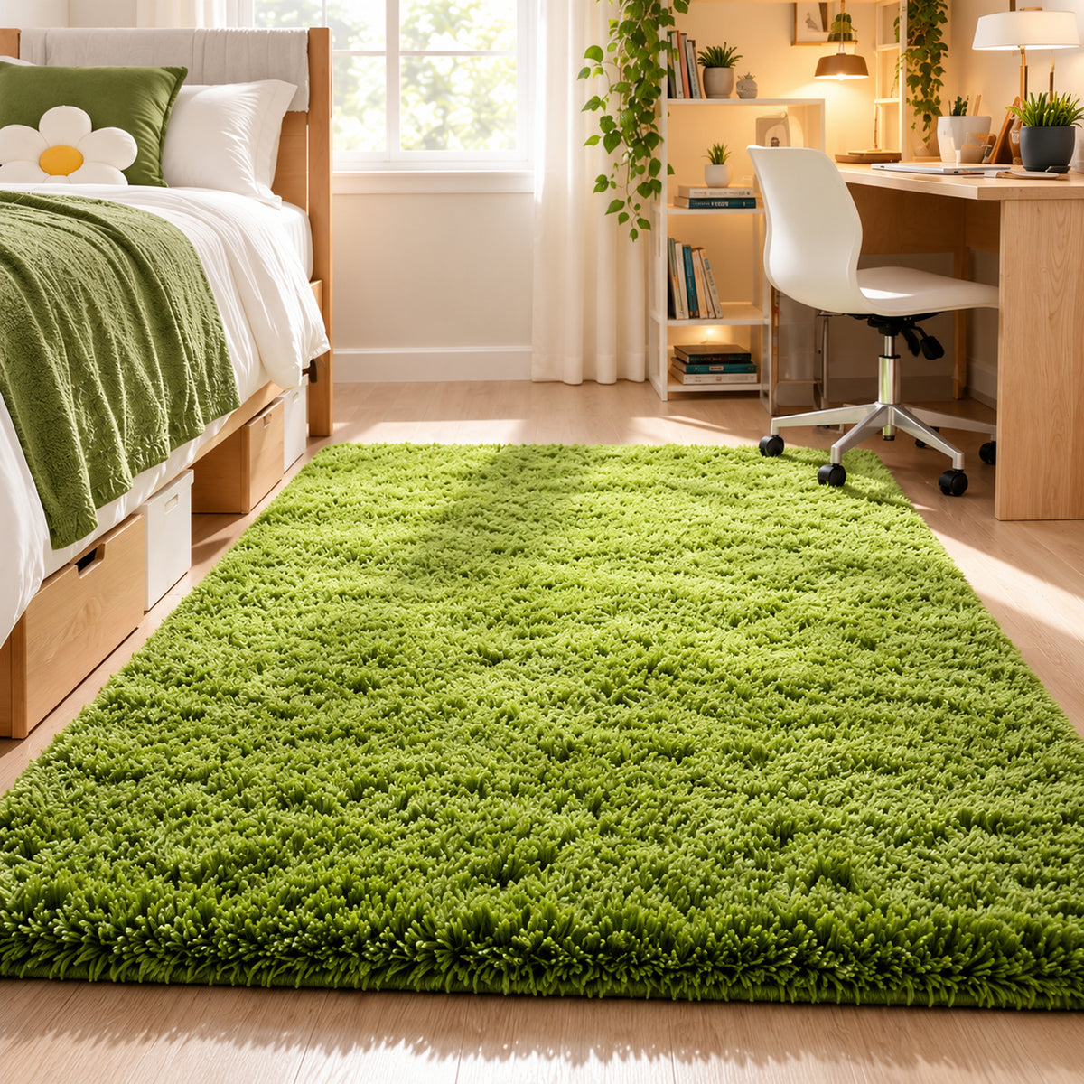 Ophanie 3x5 Green Area Rug Soft Fluffy Shag Bedroom Nursery Rug Grass Style Plush Carpet-zoom-3