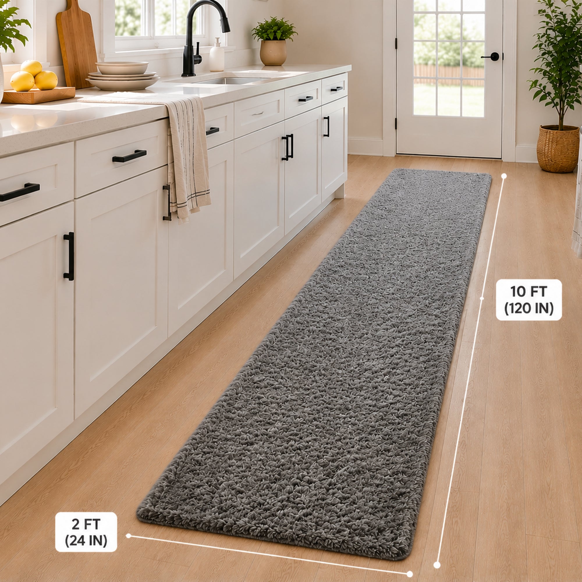 Ophanie Grey Fluffy Runner Rug 2x10, Non Slip Shag Carpet for Hallway Bedroom, Soft Bedside Rug for Kids Nursery, Living Room Dorm Mat-zoom-4