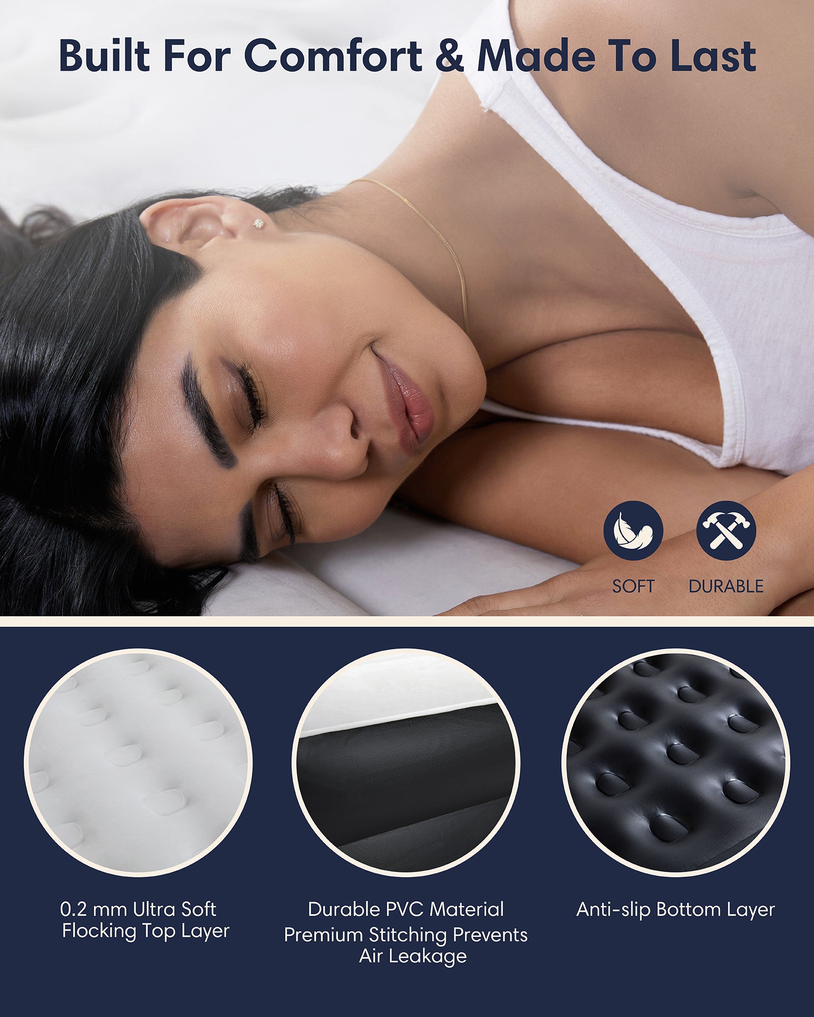 Air Mattress Bed | 13" | Queen | Black | OlarHike - aborderproducts