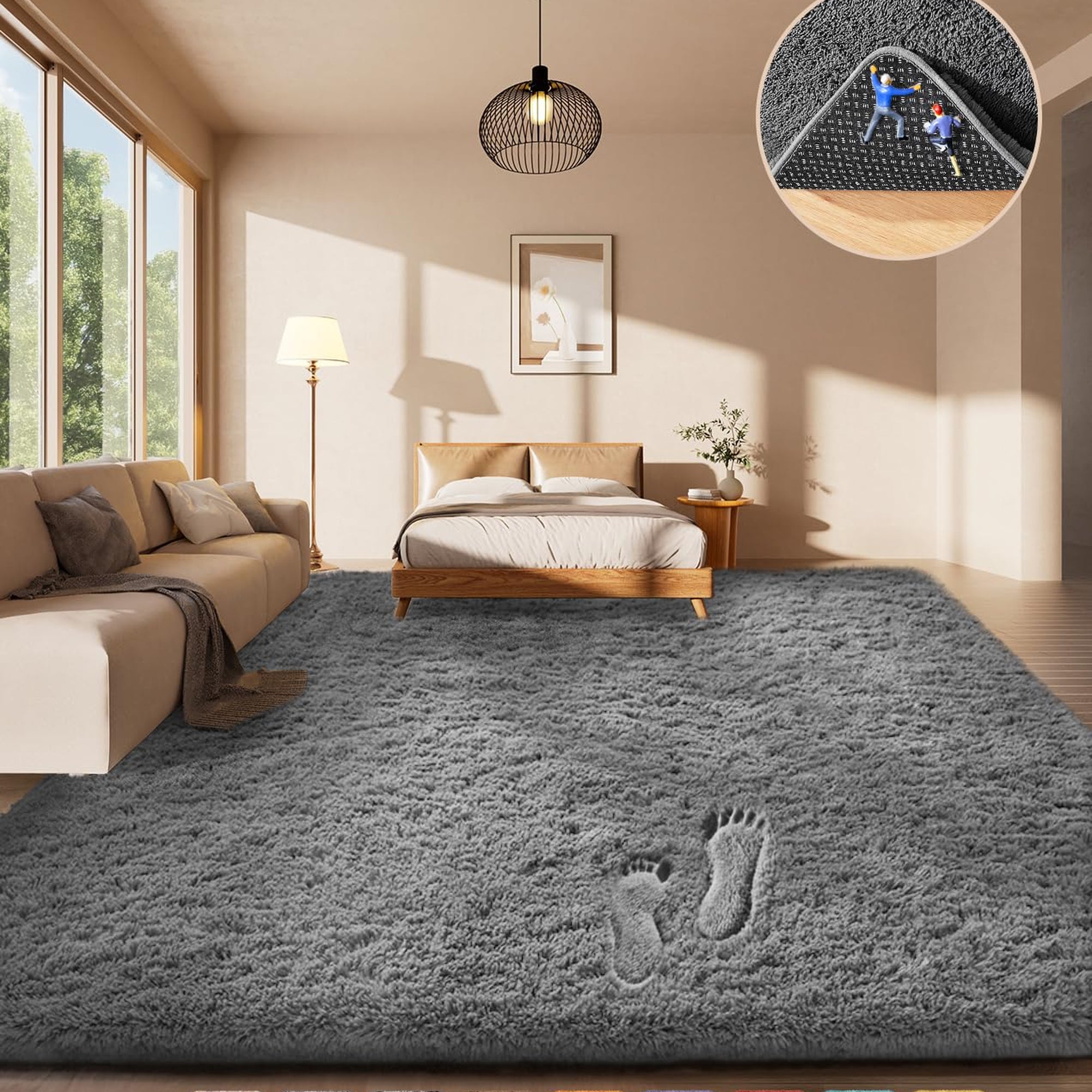 Ophanie 4x6 Area Rug Non Slip Plush Shag Bedroom Living Room Carpet Grey Soft Fluffy Floor Rug-zoom-6