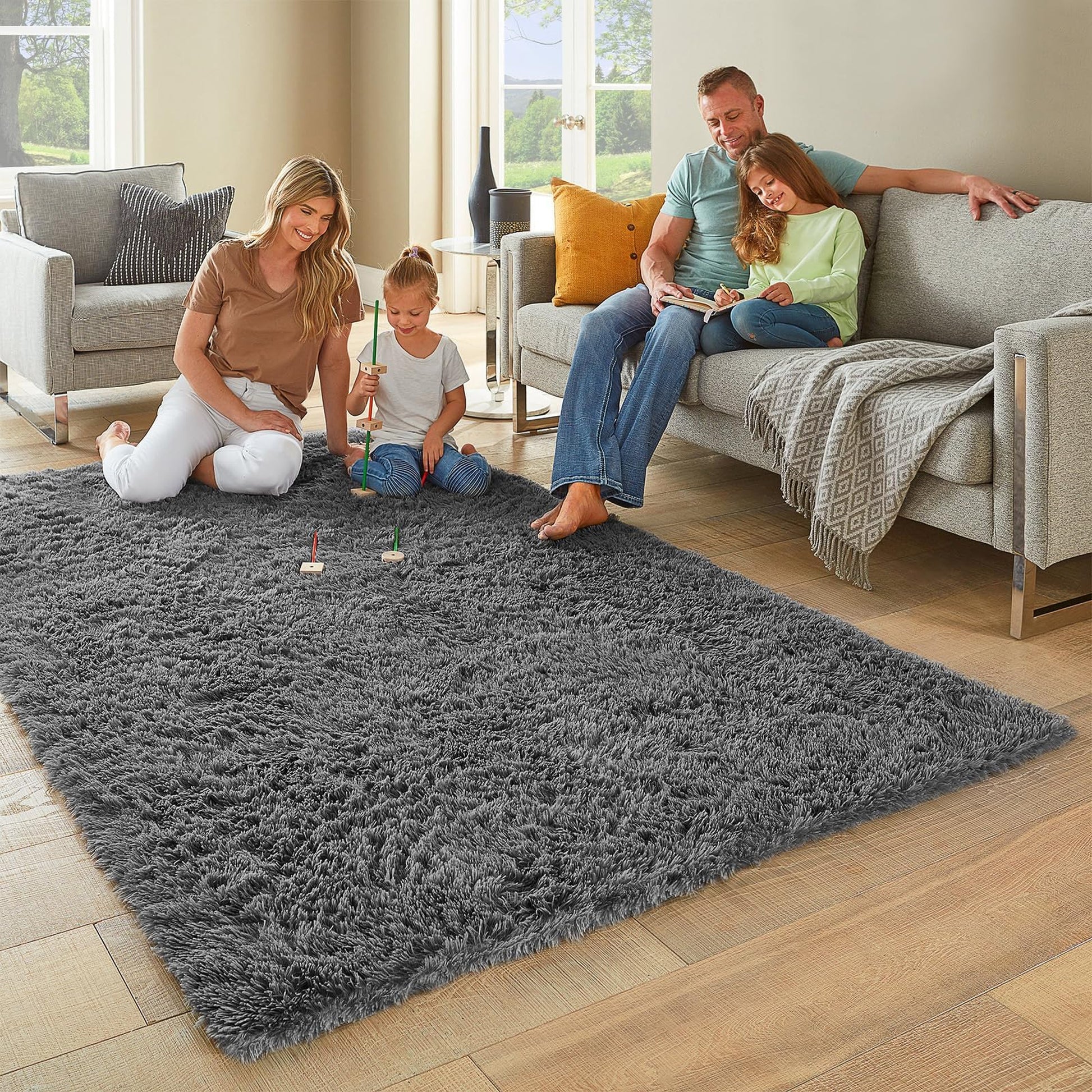 Ophanie 4x6 Area Rug Non Slip Plush Shag Bedroom Living Room Carpet Grey Soft Fluffy Floor Rug-2