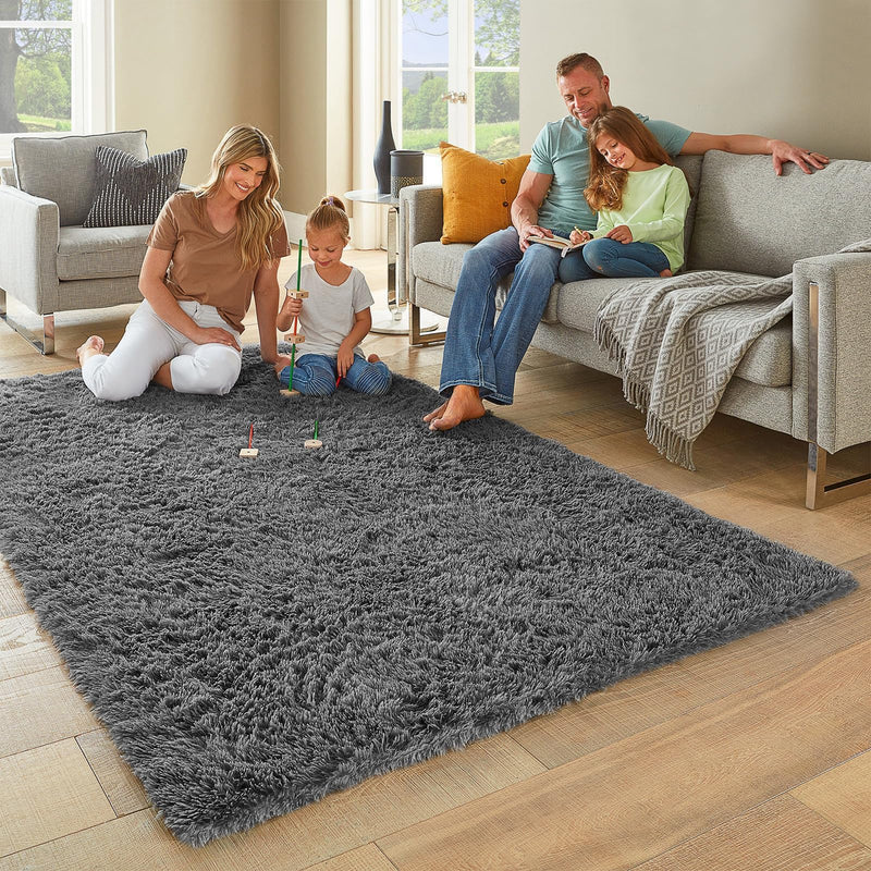 Ophanie 4x6 Area Rug Non Slip Plush Shag Bedroom Living Room Carpet Grey Soft Fluffy Floor Rug-zoom-
