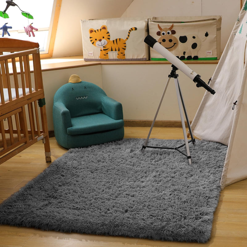 Ophanie 4x6 Area Rug Non Slip Plush Shag Bedroom Living Room Carpet Grey Soft Fluffy Floor Rug-zoom-