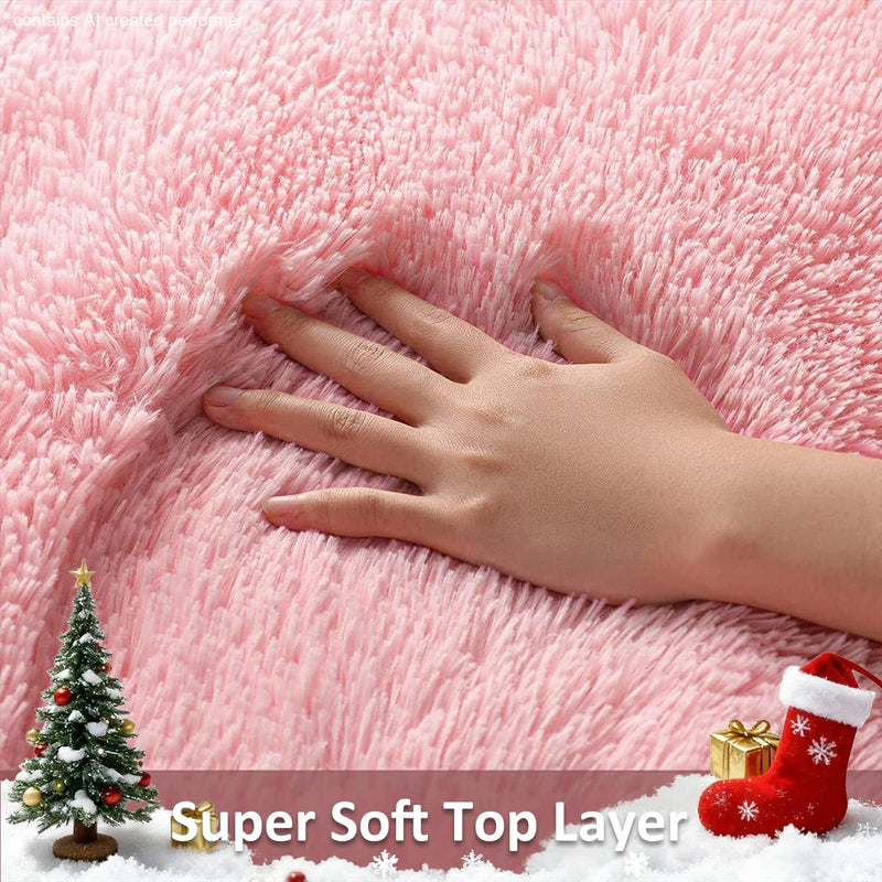 Ophanie Pink Fluffy Rug 4x6, Kawaii Shag Area Rug for Girls Bedroom, Soft Fuzzy Carpet for Kids Nursery, Teen Dorm Bedside Mat-zoom-