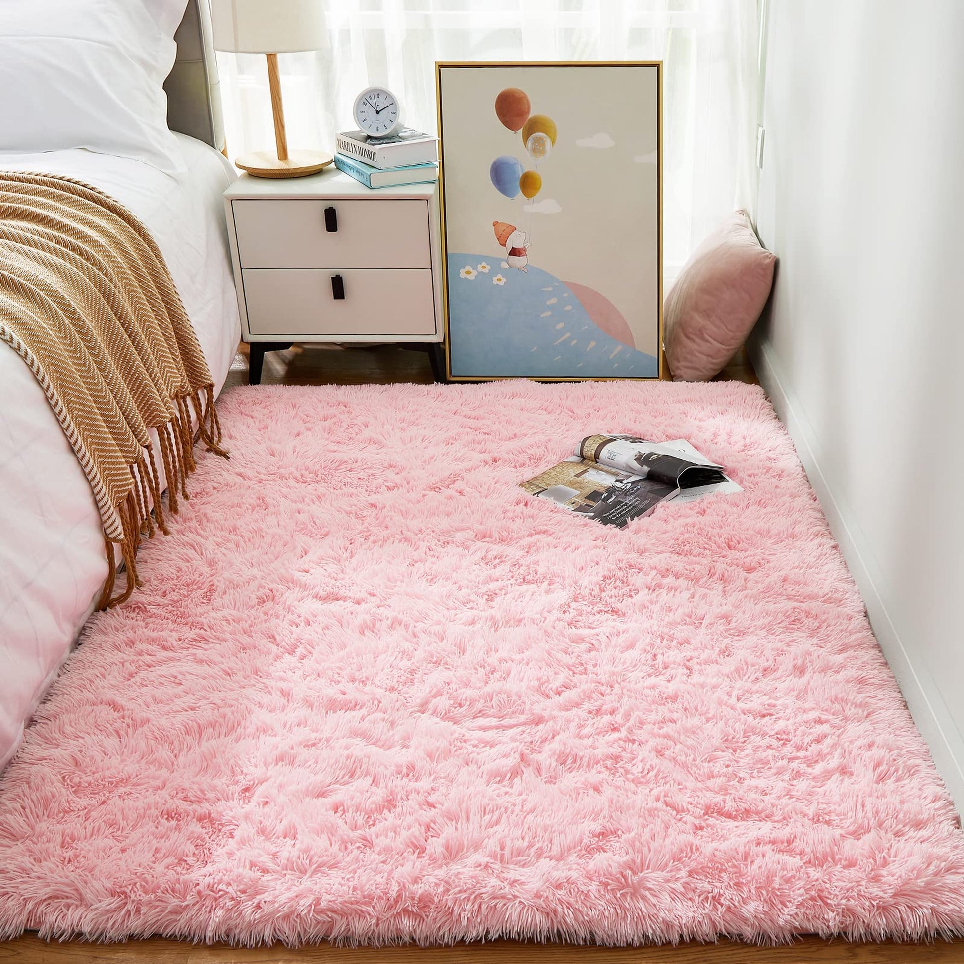 Ophanie Pink Fluffy Rug 4x6, Kawaii Shag Area Rug for Girls Bedroom, Soft Fuzzy Carpet for Kids Nursery, Teen Dorm Bedside Mat-4