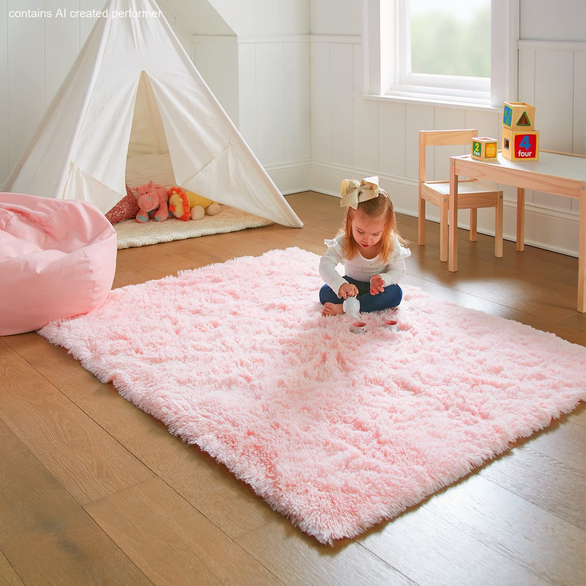 Ophanie Pink Fluffy Rug 4x6, Kawaii Shag Area Rug for Girls Bedroom, Soft Fuzzy Carpet for Kids Nursery, Teen Dorm Bedside Mat-1