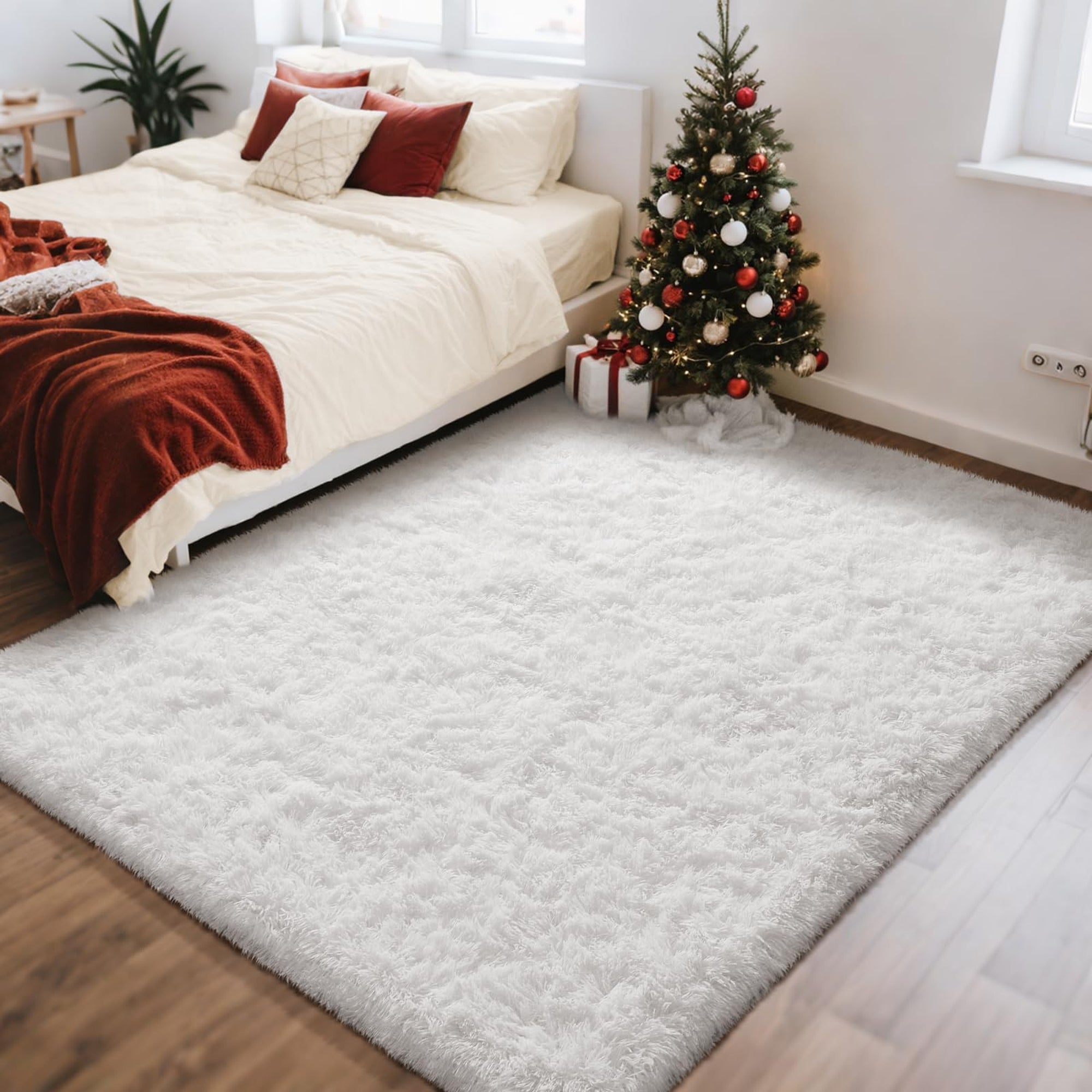 Ophanie White Fluffy Rug 4x6, Shag Area Rug for Girls Bedroom Living Room, Soft Fuzzy Carpet for Kids Nursery, Teen Dorm Bedside Mat-zoom-3