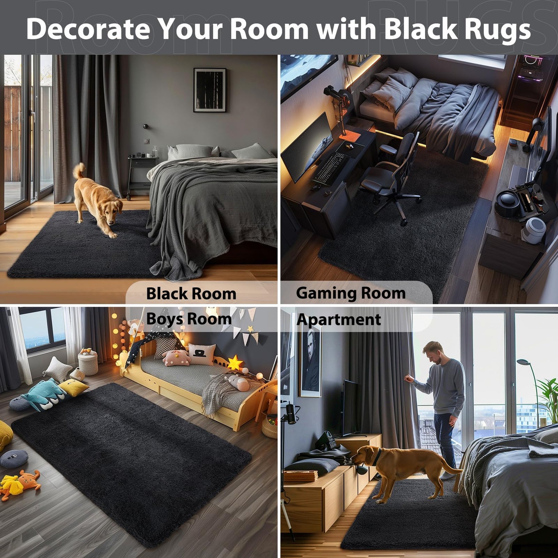 Ophanie 4x6 Area Rug Non Slip Plush Shag Bedroom Living Room Carpet Black Soft Fluffy Floor Rug-8