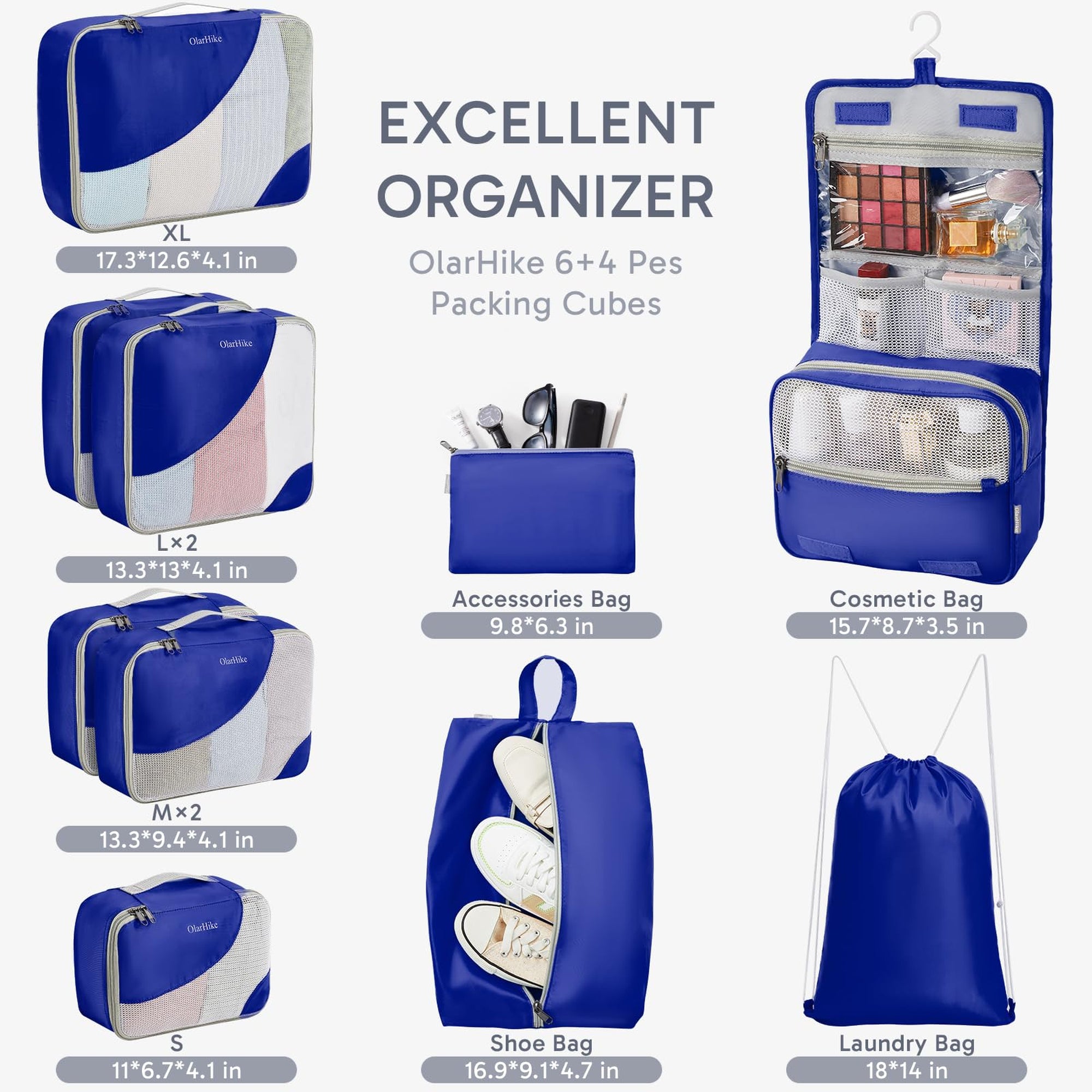 OlarHike Anti-Tear Stitching Packing Cubes - Klein Blue 10-Pack-zoom-1