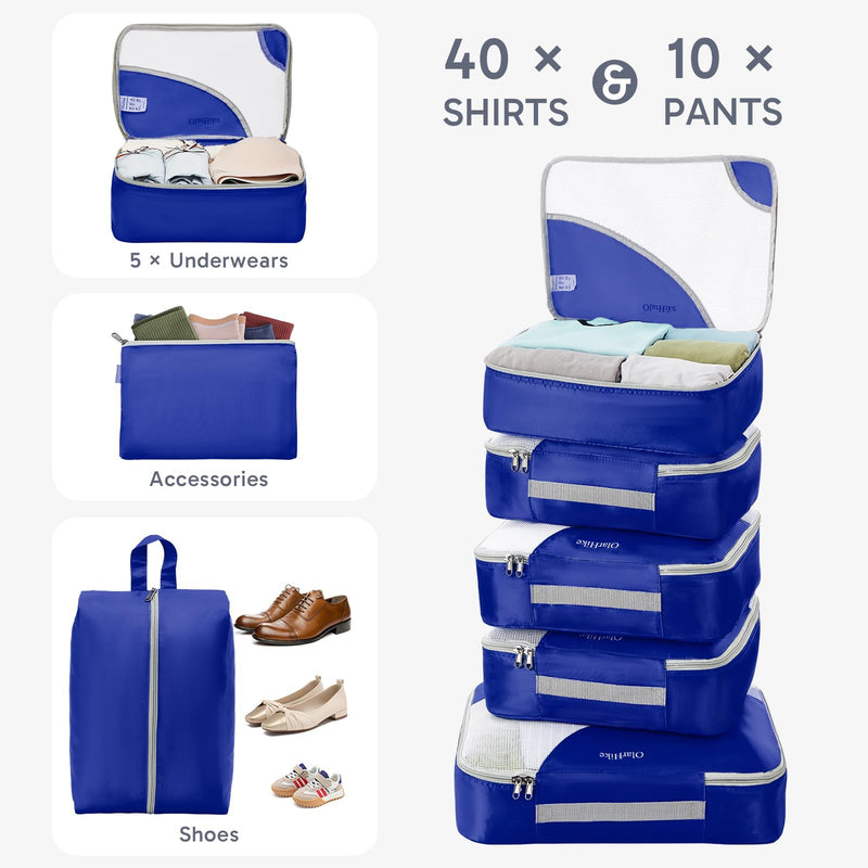 OlarHike Anti-Tear Stitching Packing Cubes - Klein Blue 10-Pack-zoom-