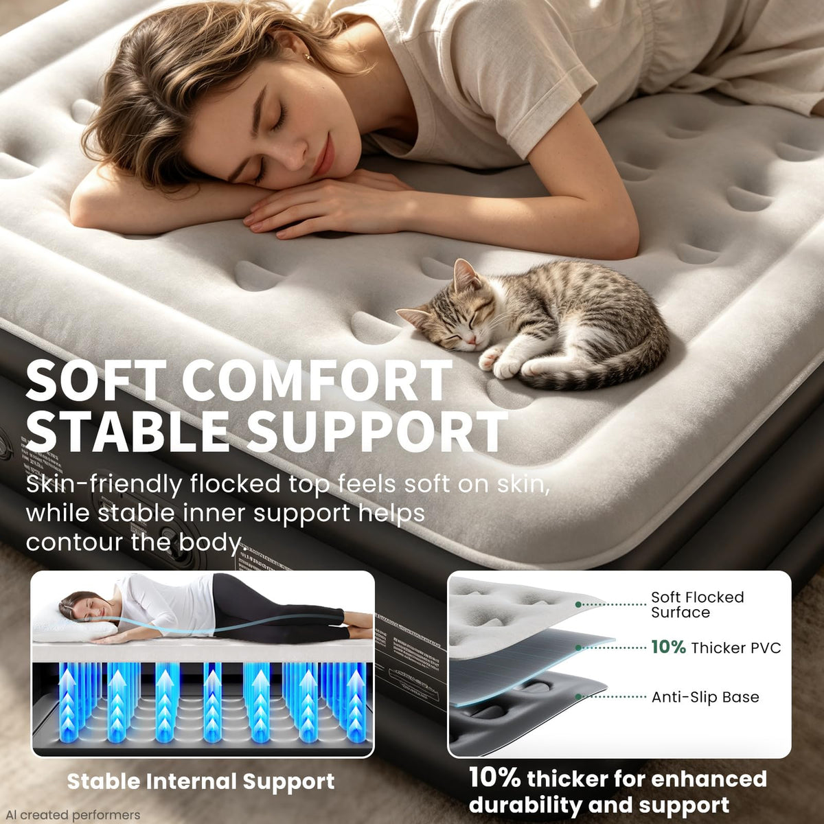 OhGeni Air Mattress Queen with Built in Pump, 18" Raised Blow up Bed, 800lb-zoom-3