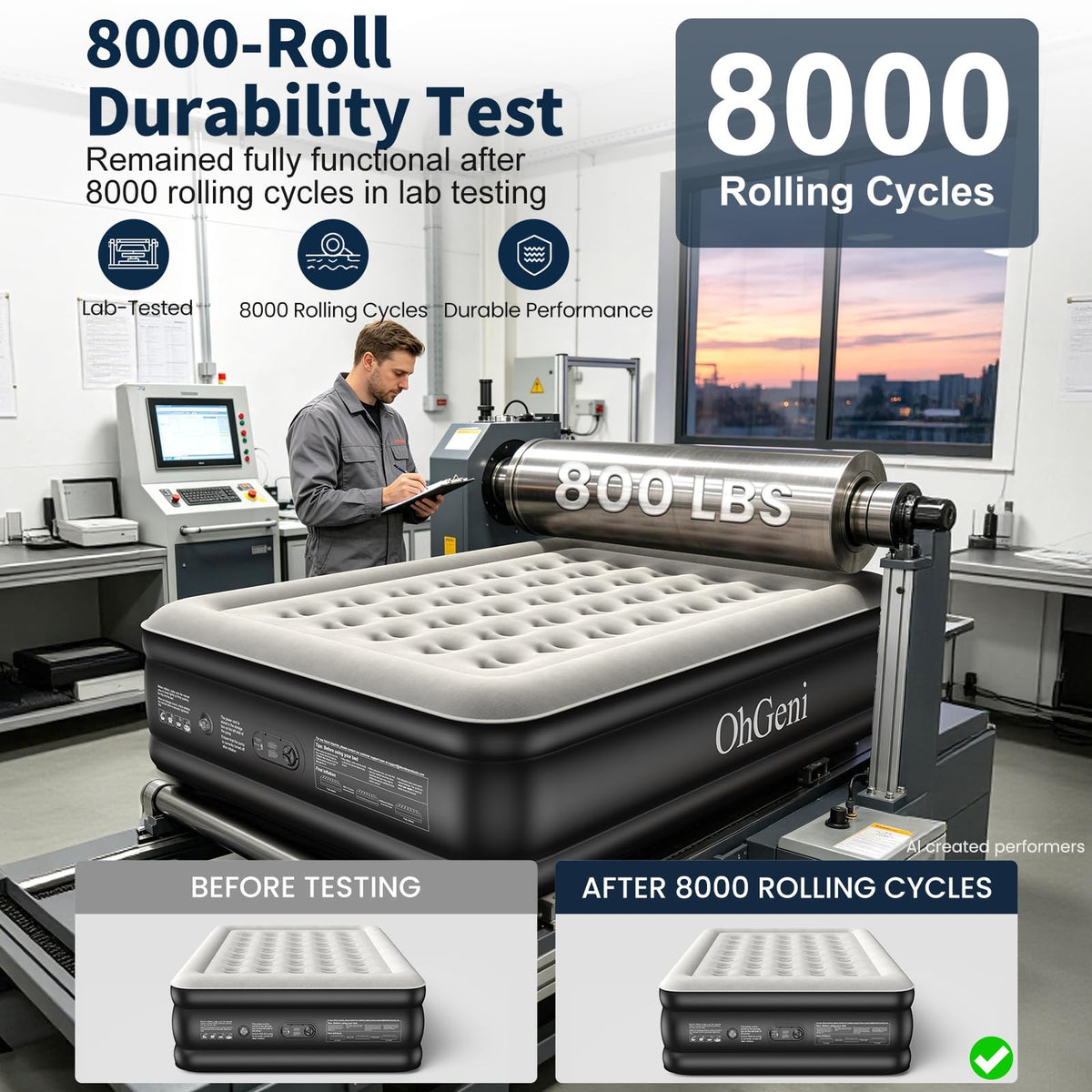 OhGeni Air Mattress Queen with Built in Pump, 18" Raised Blow up Bed, 800lb-zoom-5