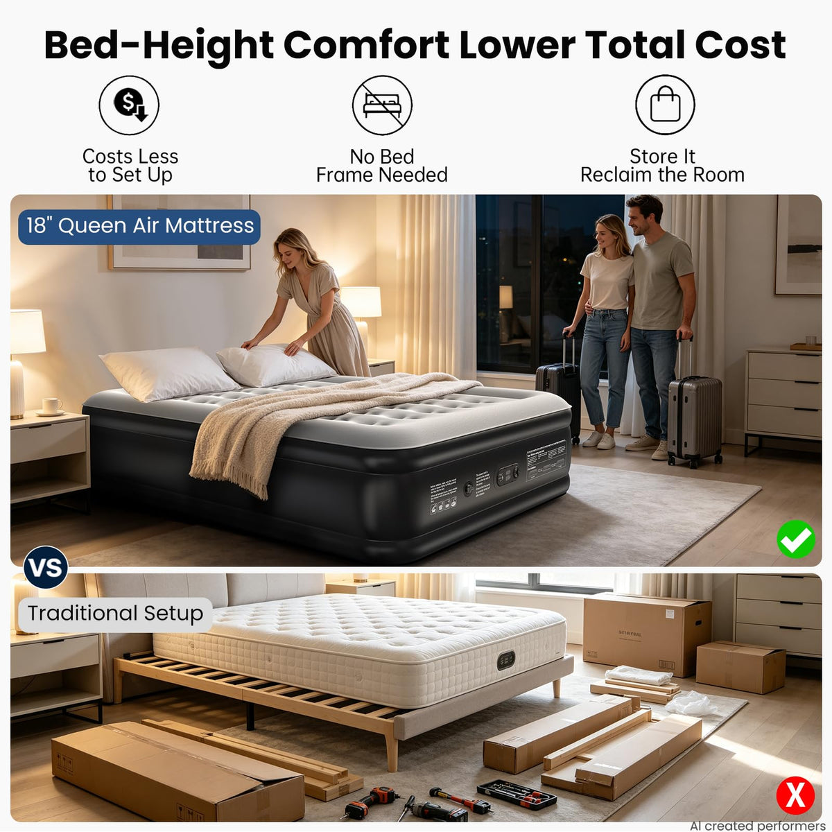 OhGeni Air Mattress Queen with Built in Pump, 18" Raised Blow up Bed, 800lb-zoom-6