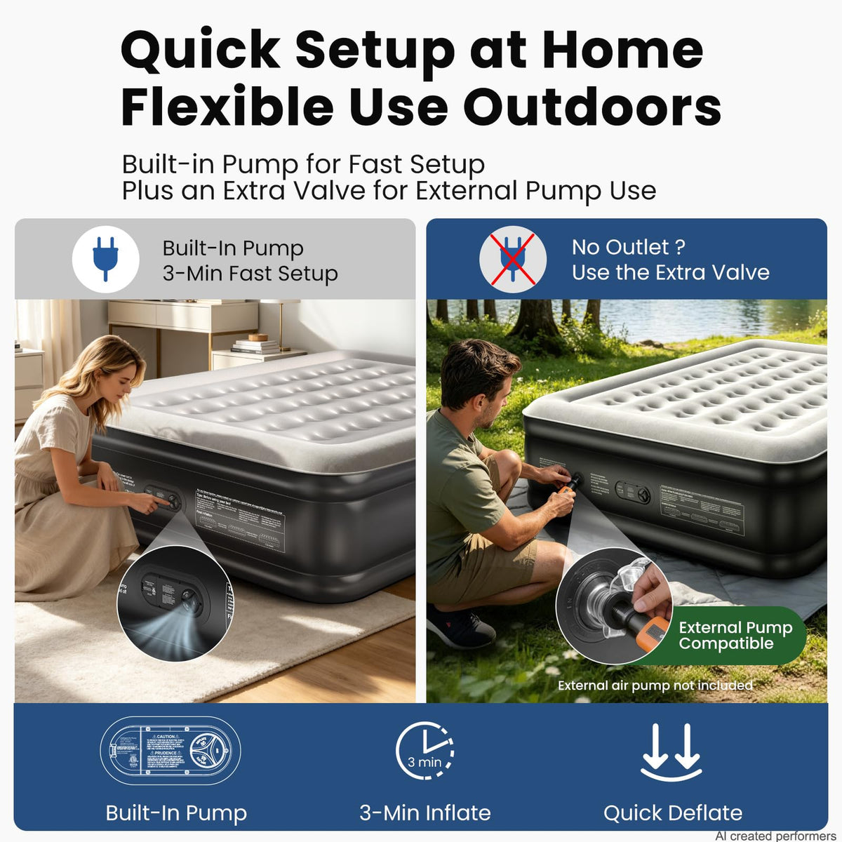 OhGeni Air Mattress Queen with Built in Pump, 18" Raised Blow up Bed, 800lb-9