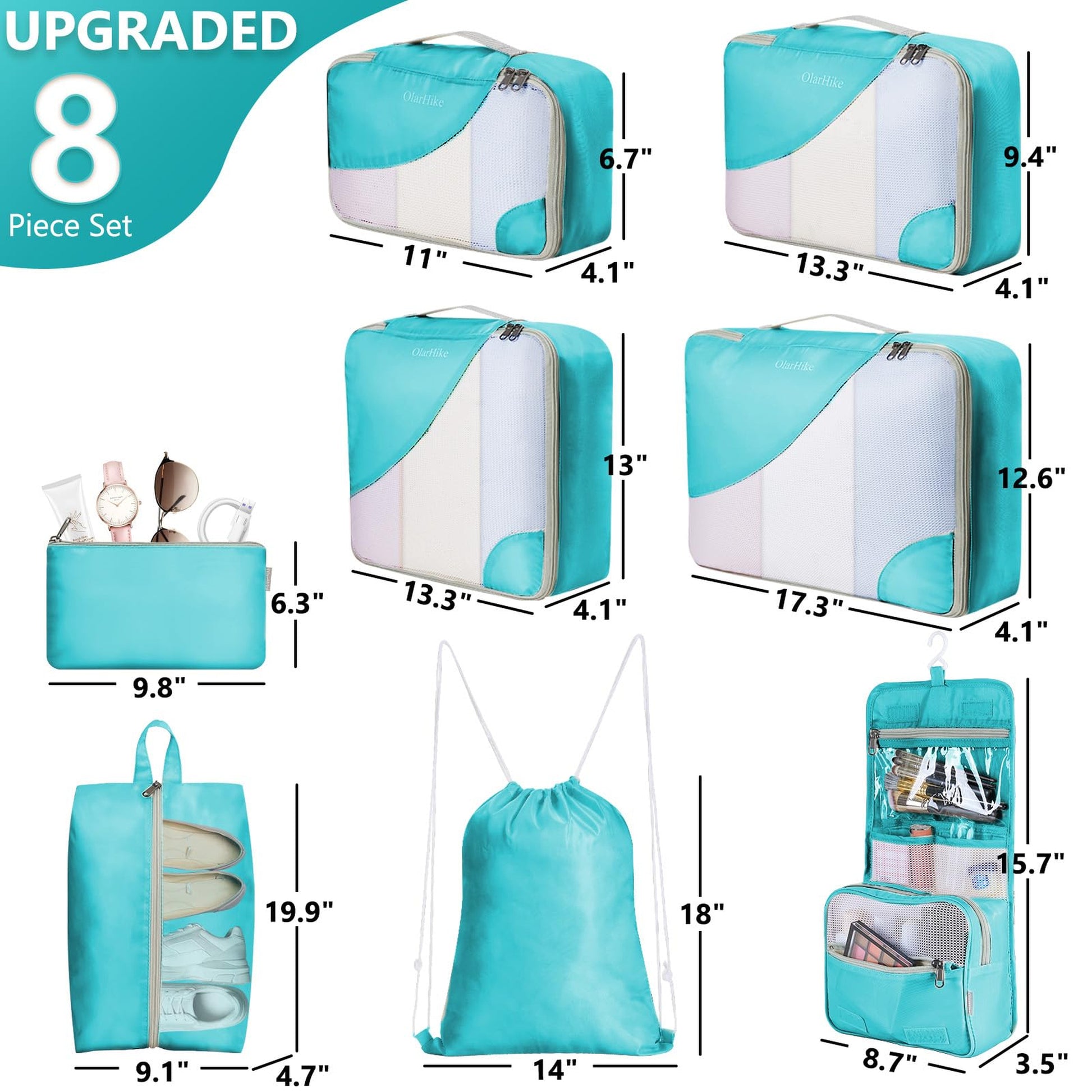 OlarHike Packing Cubes - Turquoise 8-Pack-1