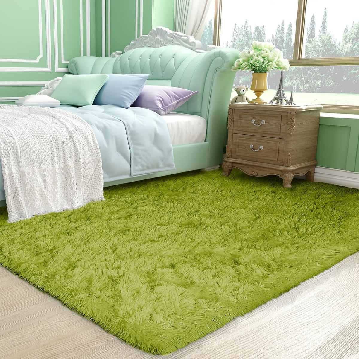 Ophanie 4x6 Green Area Rug Soft Fluffy Shag Bedroom Nursery Rug Grass Style Plush Carpet-zoom-4