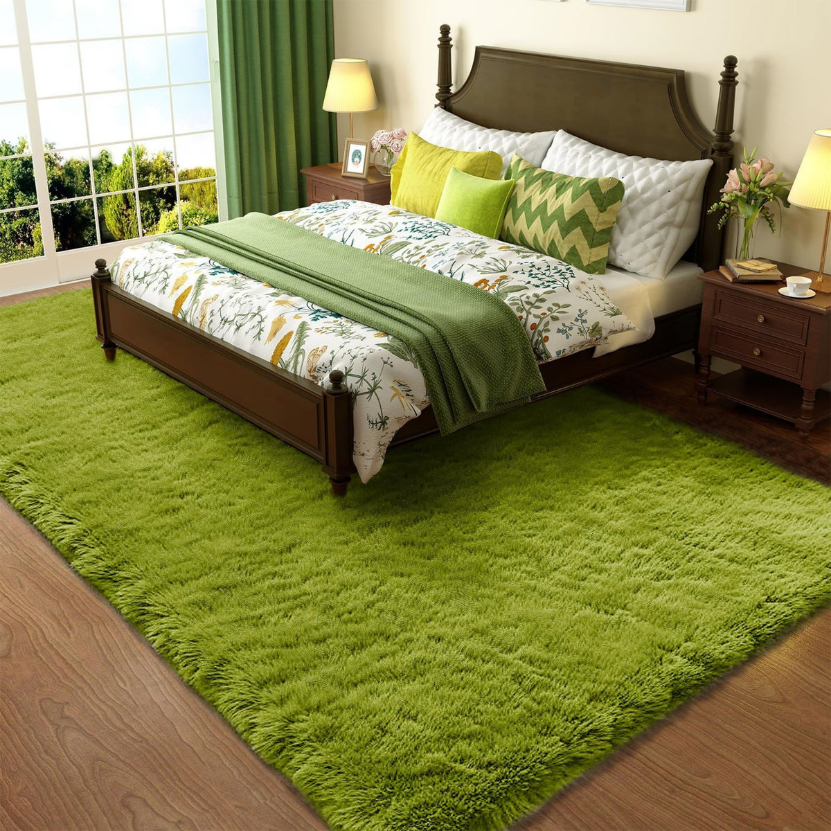 Ophanie 4x6 Green Area Rug Soft Fluffy Shag Bedroom Nursery Rug Grass Style Plush Carpet-zoom-5
