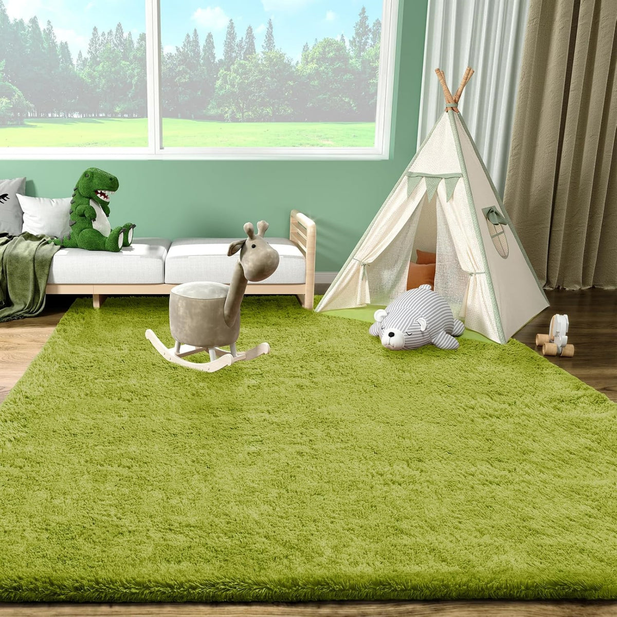 Ophanie 4x6 Green Area Rug Soft Fluffy Shag Bedroom Nursery Rug Grass Style Plush Carpet-zoom-6