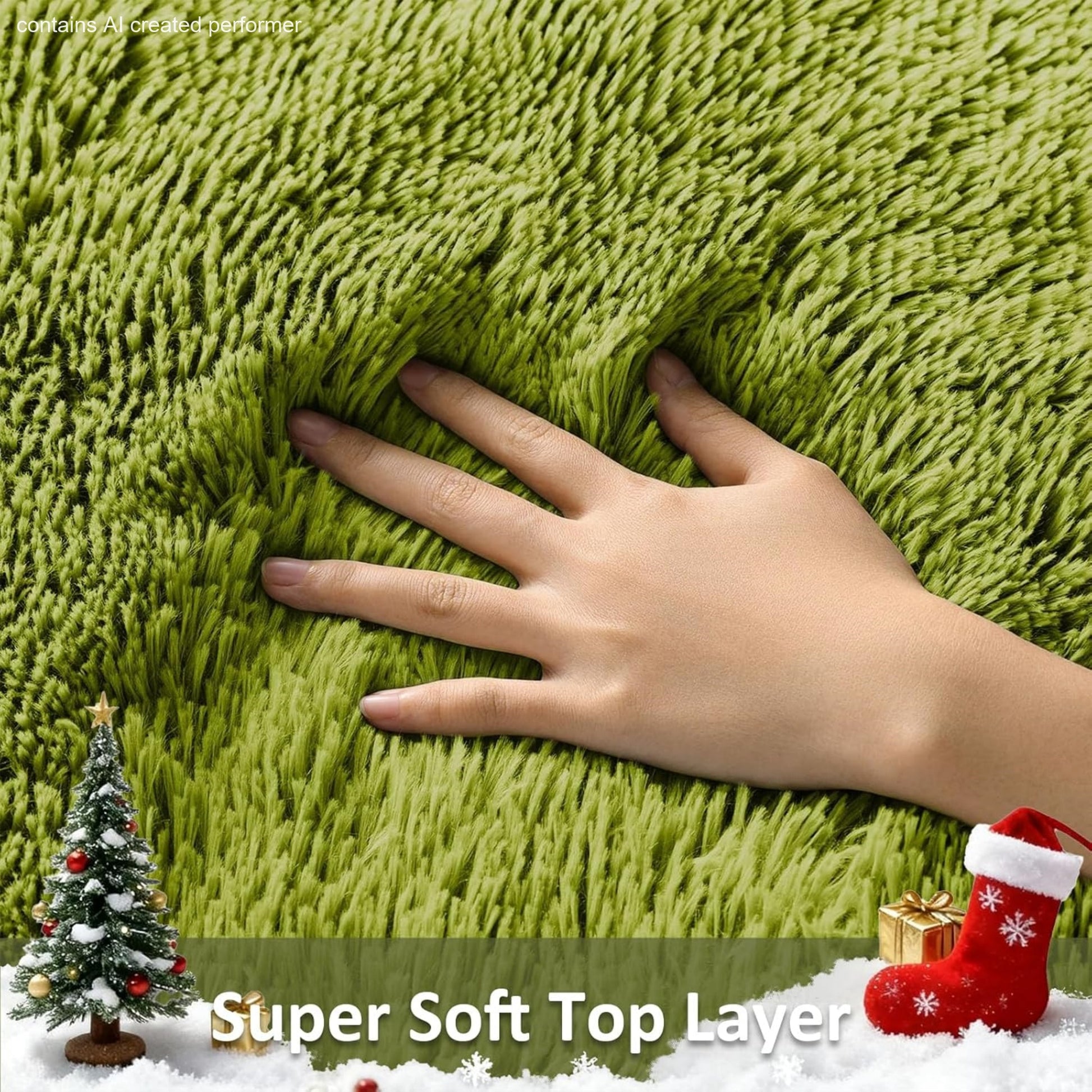 Ophanie 3x5 Green Area Rug Soft Fluffy Shag Bedroom Nursery Rug Grass Style Plush Carpet-5