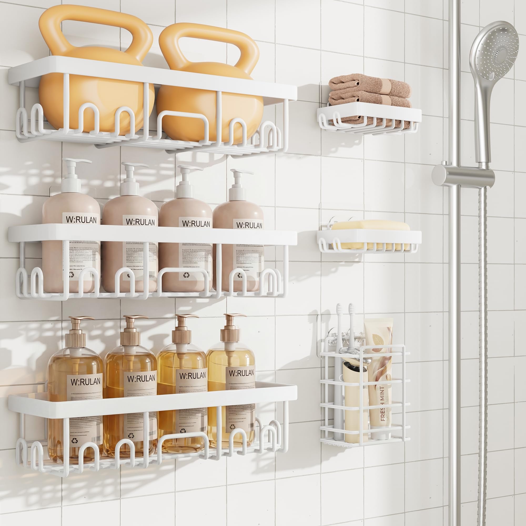 Veken Shower Caddy 6-Pack, No Drill Rustproof Waterproof Adhesive Shelves Rack, Large Capacity Bathroom Storage, Wall Mounted Kitchen & Home Decor