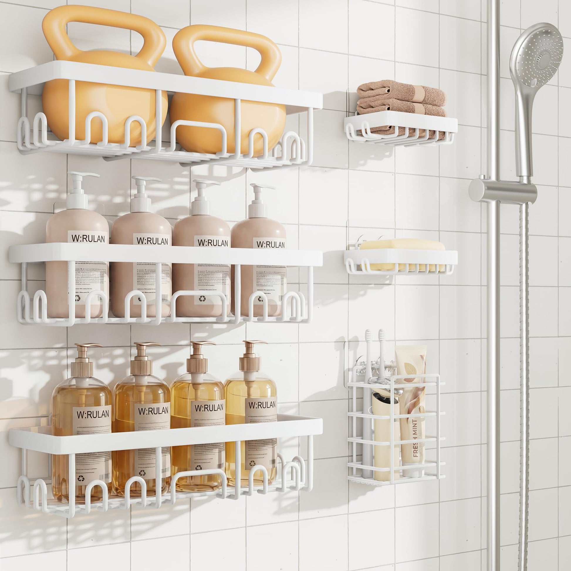 Veken Shower Caddy 6-Pack, No Drill Rustproof Waterproof Adhesive Shelves Rack, Large Capacity Bathroom Storage, Wall Mounted Kitchen & Home Decor-12