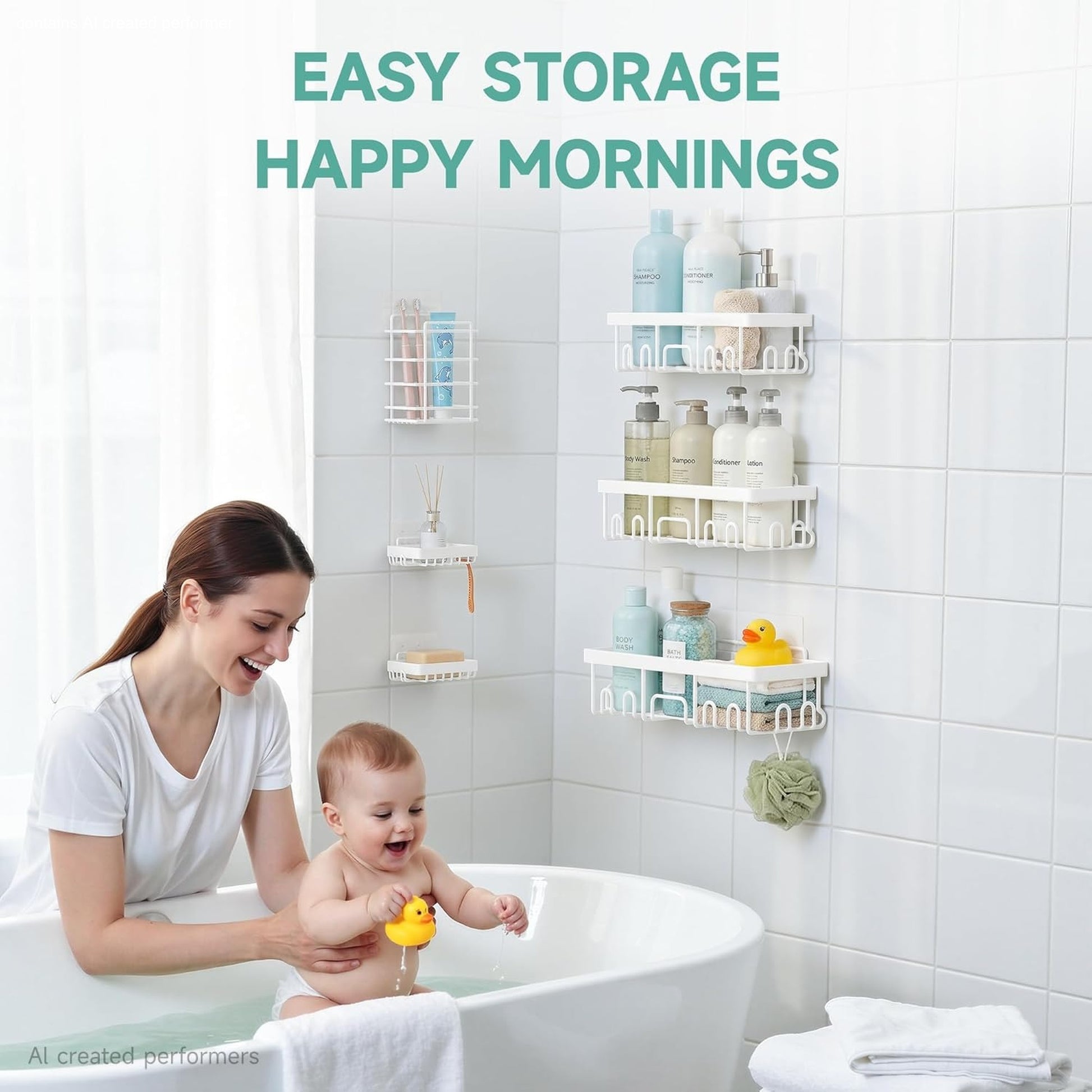 Veken Shower Caddy 6-Pack, No Drill Rustproof Waterproof Adhesive Shelves Rack, Large Capacity Bathroom Storage, Wall Mounted Kitchen & Home Decor-6