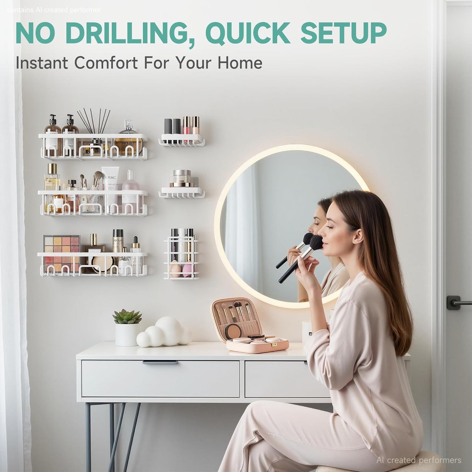 Veken Shower Caddy 6-Pack, No Drill Rustproof Waterproof Adhesive Shelves Rack, Large Capacity Bathroom Storage, Wall Mounted Kitchen & Home Decor
