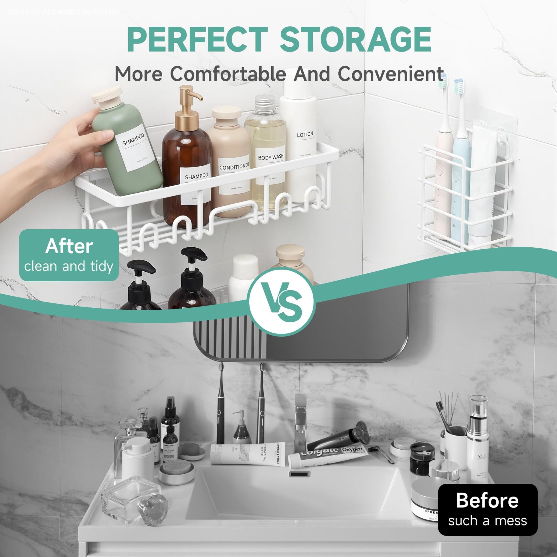 Veken Shower Caddy 6-Pack, No Drill Rustproof Waterproof Adhesive Shelves Rack, Large Capacity Bathroom Storage, Wall Mounted Kitchen & Home Decor-4