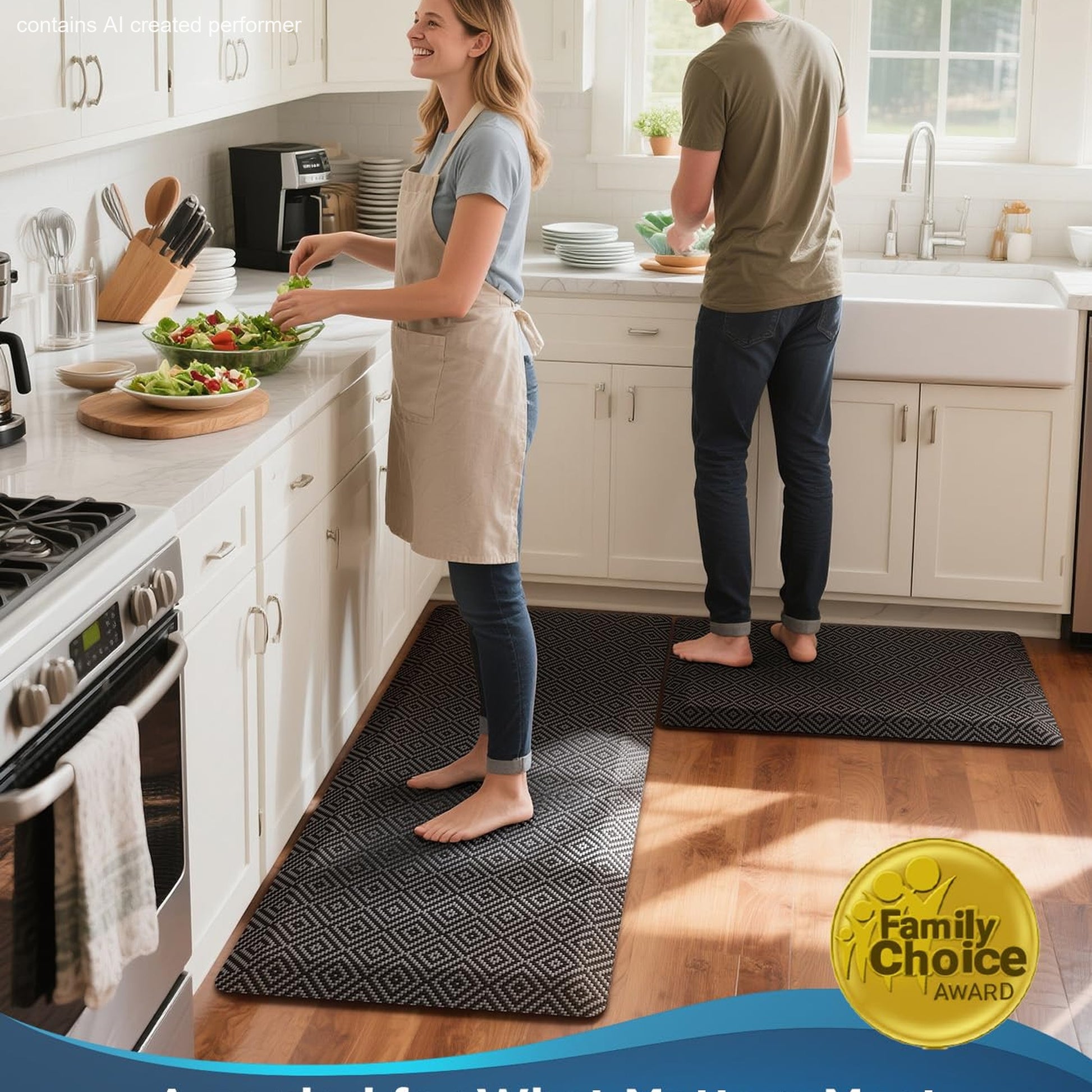 Ophanie 20x39 Kitchen Mat 3/4 Inch Thick Anti Fatigue Cushioned Floor Rug Waterproof Non Slip Standing Mat Black-8