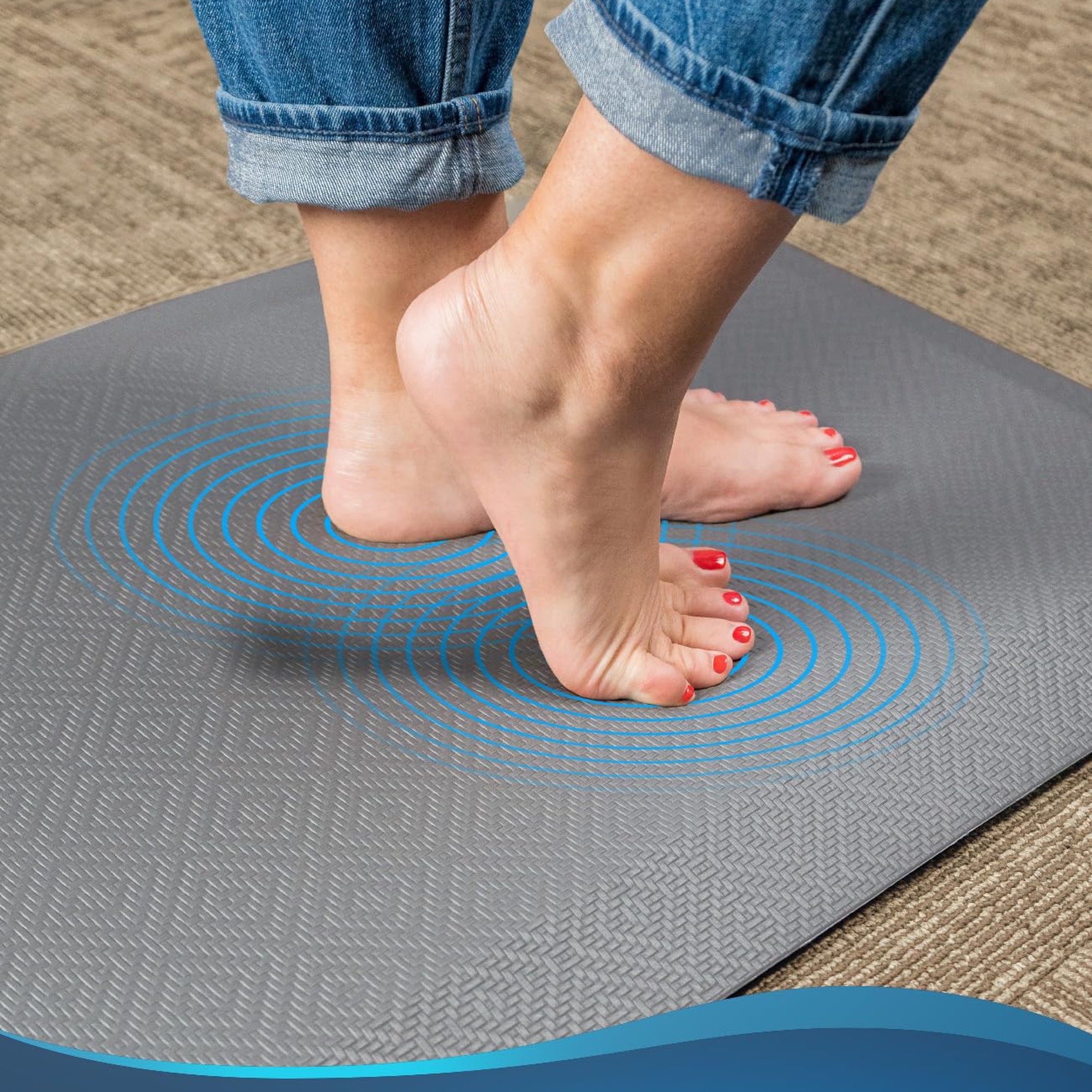 Ophanie Gray Anti Fatigue Kitchen Mat 2 Piece, 20x48 and 20x32 Standing Mat 9/10 Inch Thick, Non Slip Waterproof Ergonomic Rug for Office Sink