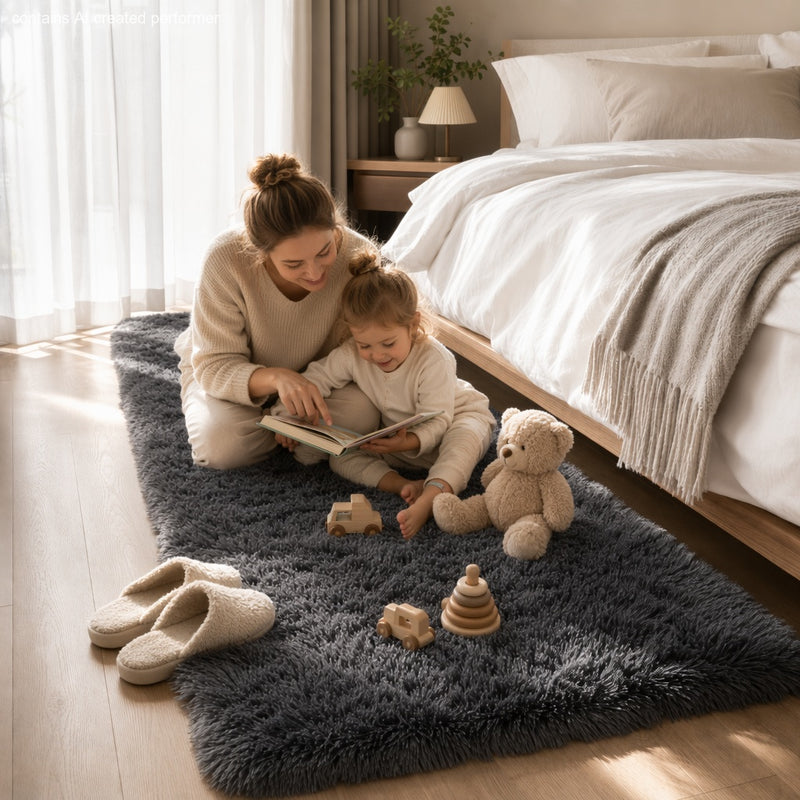 Ophanie Grey Fluffy Runner Rug 2x8, Non Slip Shag Carpet for Hallway Bedroom, Soft Bedside Rug for Kids Nursery, Living Room Dorm Mat-zoom-