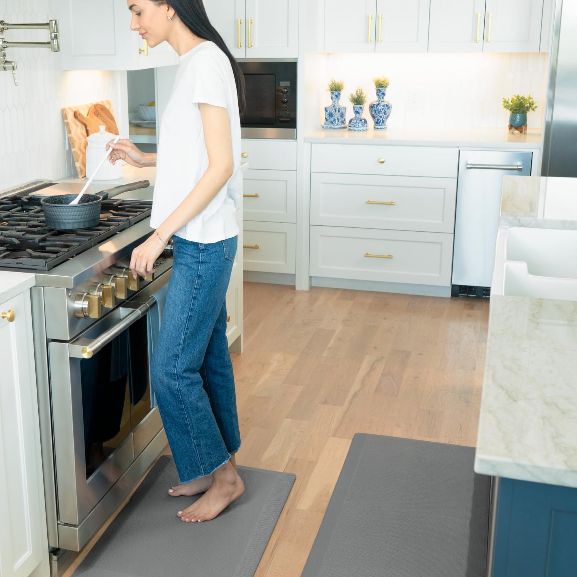 Ophanie Gray Anti Fatigue Kitchen Mat 2 Piece, 20x48 and 20x32 Standing Mat 9/10 Inch Thick, Non Slip Waterproof Ergonomic Rug for Office Sink