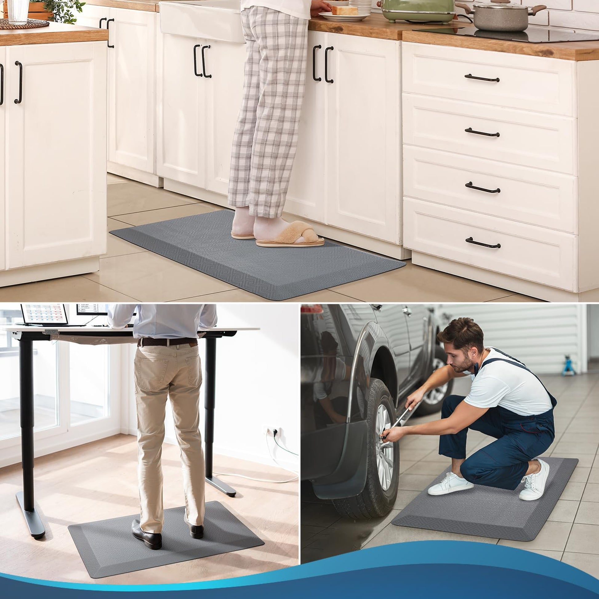 Ophanie Gray Anti Fatigue Kitchen Mat 2 Piece, 20x48 and 20x32 Standing Mat 9/10 Inch Thick, Non Slip Waterproof Ergonomic Rug for Office Sink-8