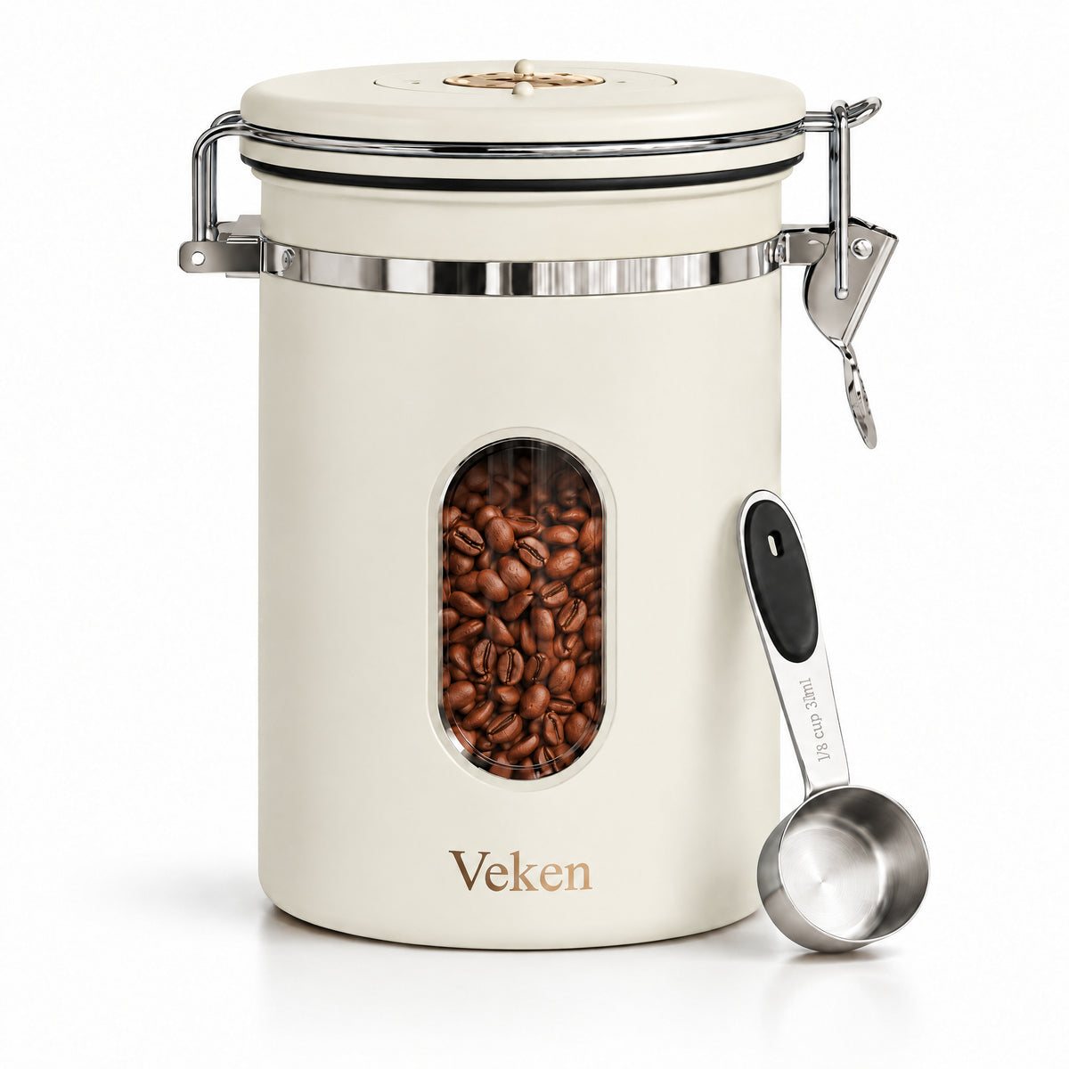 Veken Coffee Canister with Window, Airtight Stainless Steel Container