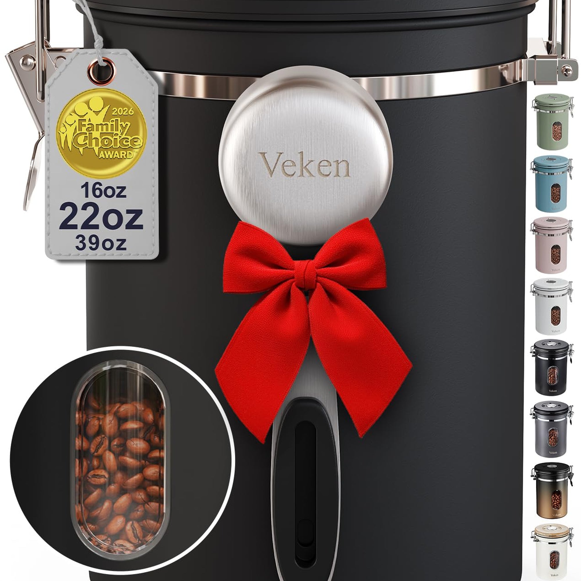 Veken Coffee Canister, Airtight Stainless Steel Kitchen Food Storage Container with Date Tracker and Scoop for Beans, Grounds, Tea, Flour, Cereal, Sugar-zoom-25