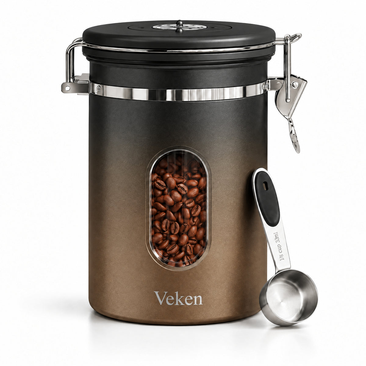 Veken Coffee Canister with Window, Airtight Stainless Steel Container-12