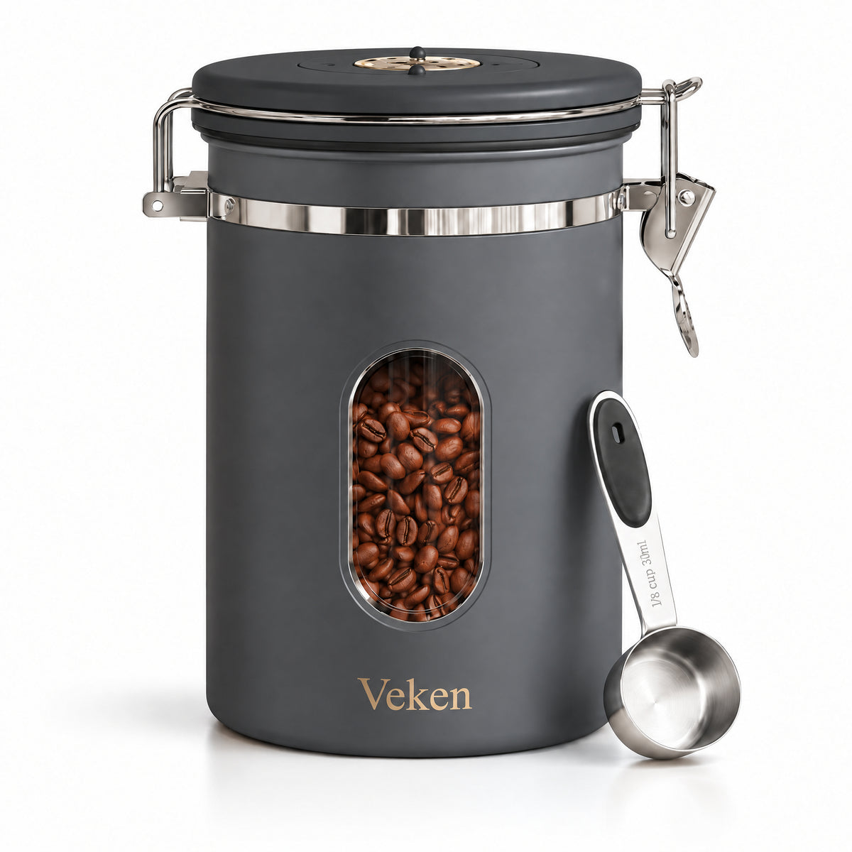 Veken Coffee Canister with Window, Airtight Stainless Steel Container-11