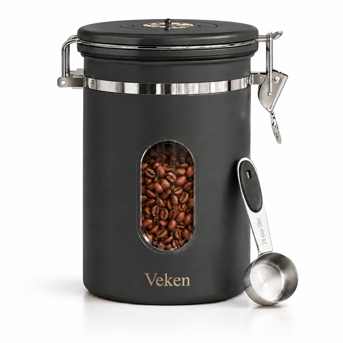 Veken Coffee Canister with Window, Airtight Stainless Steel Container-10
