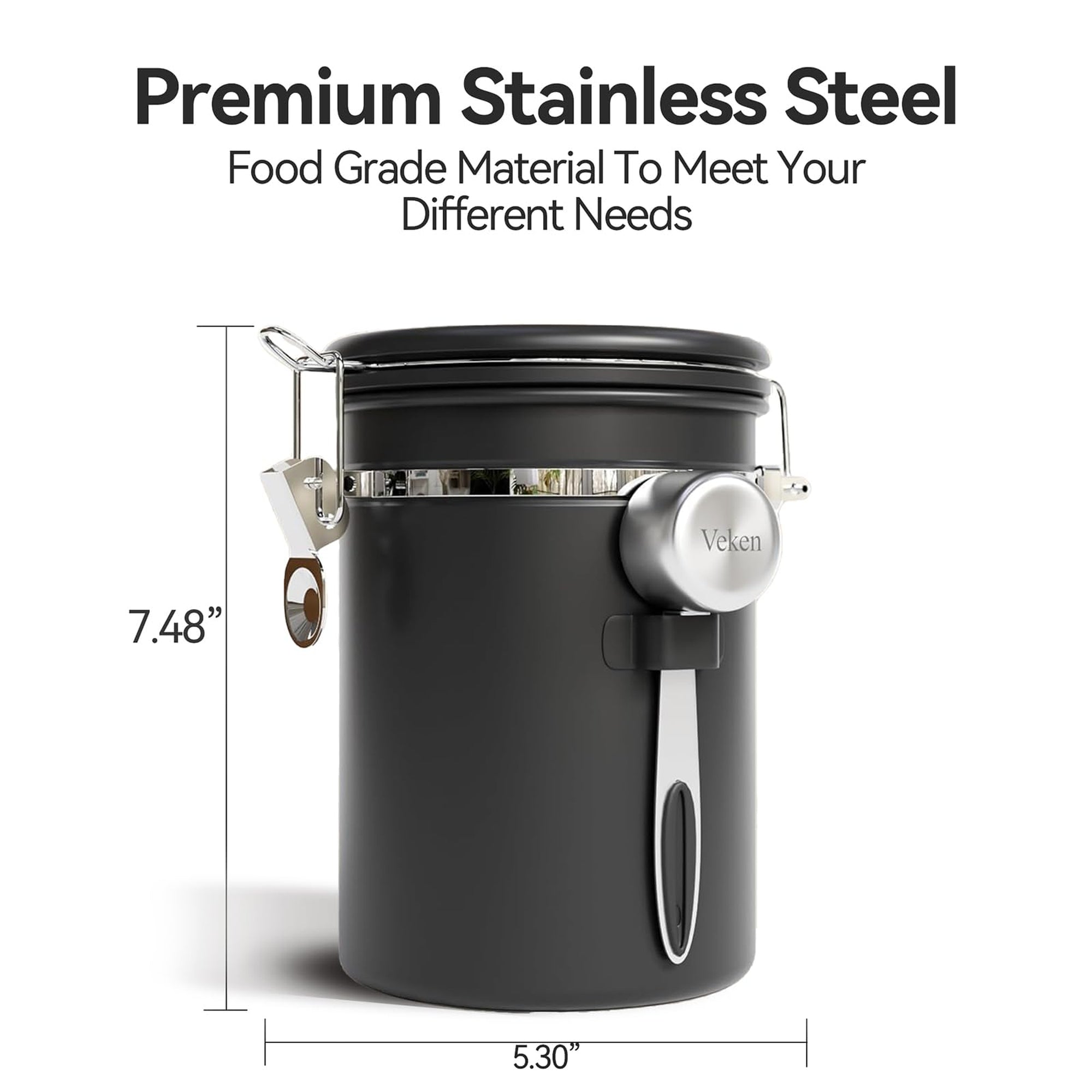 Veken Coffee Canister, Airtight Stainless Steel Kitchen Food Storage Container with Date Tracker and Scoop for Beans, Grounds, Tea, Flour, Cereal, Sugar-zoom-26