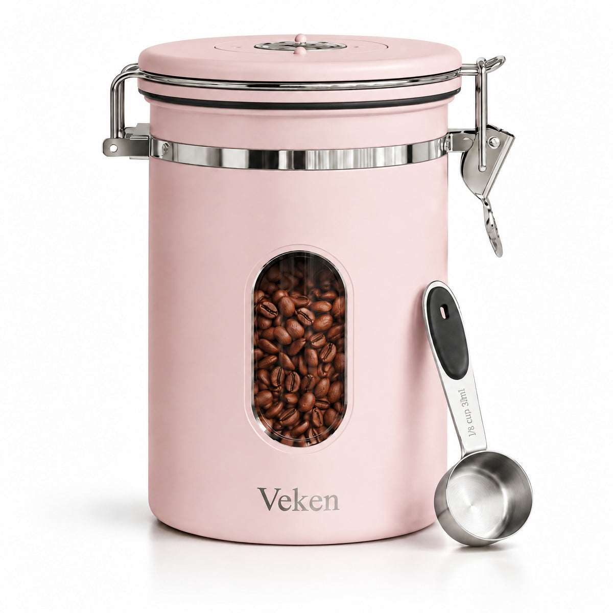 Veken Coffee Canister with Window, Airtight Stainless Steel Container-9