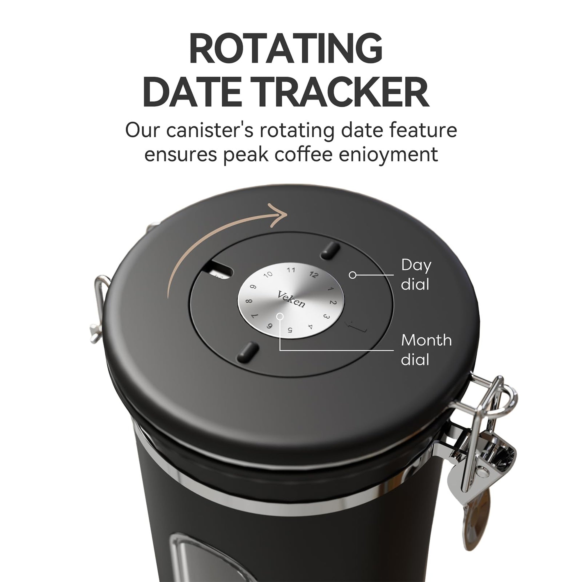Veken Coffee Canister, Airtight Stainless Steel Kitchen Food Storage Container with Date Tracker and Scoop for Beans, Grounds, Tea, Flour, Cereal, Sugar-zoom-27