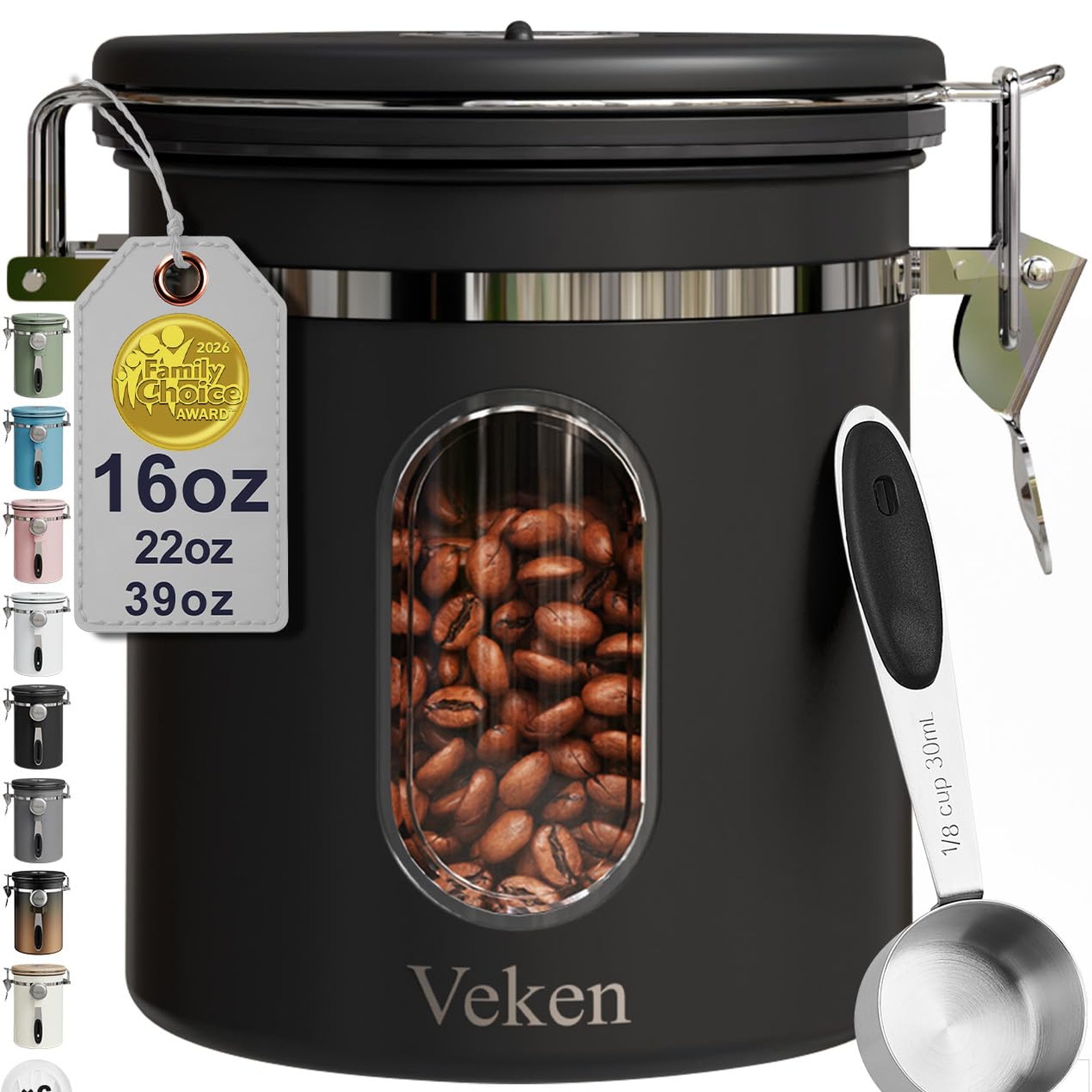 Veken Coffee Canister, Airtight Stainless Steel Kitchen Food Storage Container with Date Tracker and Scoop for Beans, Grounds, Tea, Flour, Cereal, Sugar-zoom-13