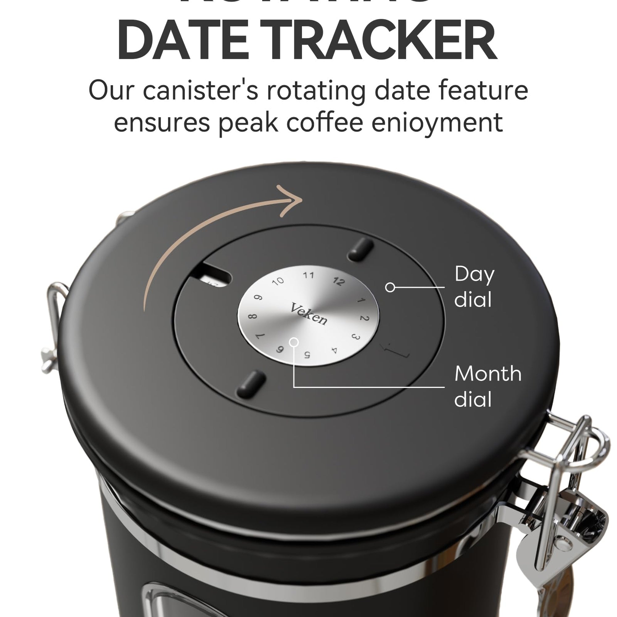 Veken Coffee Canister, Airtight Stainless Steel Kitchen Food Storage Container with Date Tracker and Scoop for Beans, Grounds, Tea, Flour, Cereal, Sugar-zoom-19