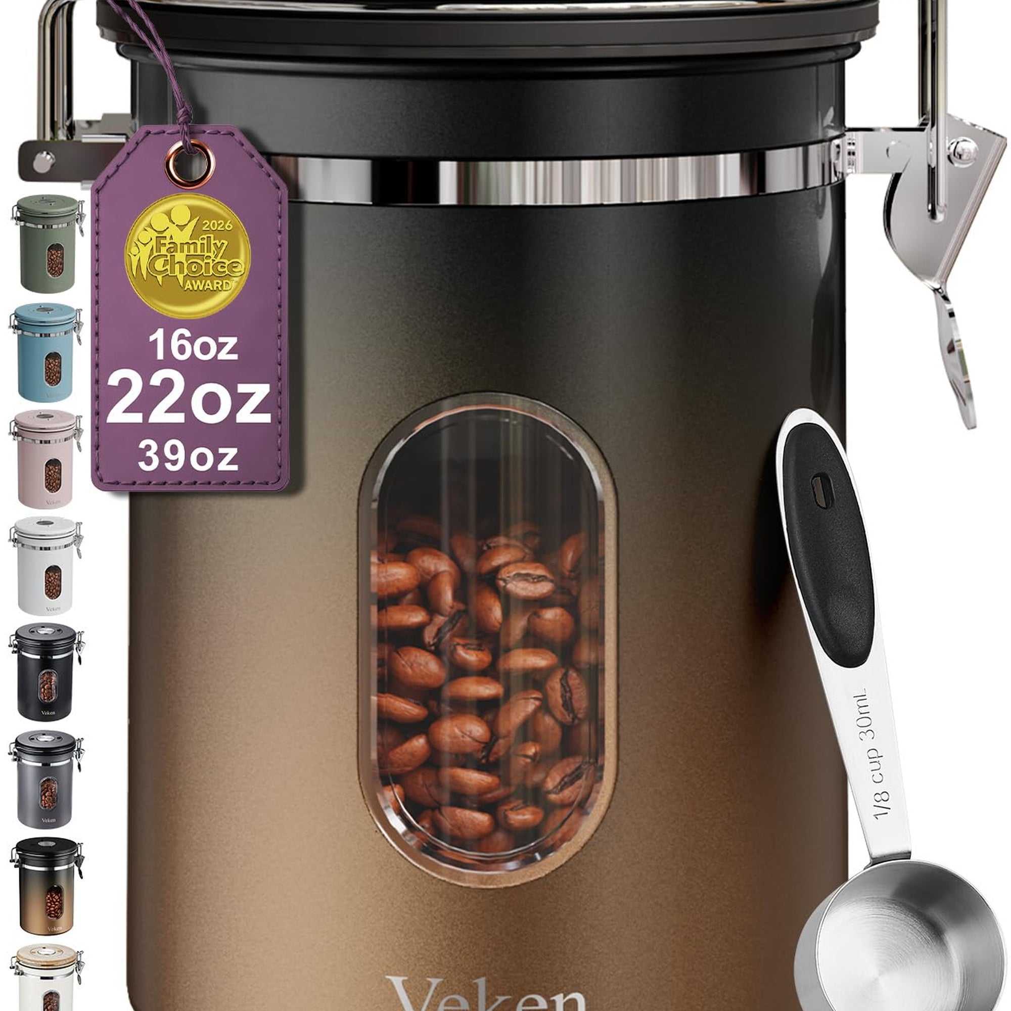 Veken Coffee Canister, Airtight Stainless Steel Kitchen Food Storage Container with Date Tracker and Scoop for Beans, Grounds, Tea, Flour, Cereal, Sugar-zoom-52