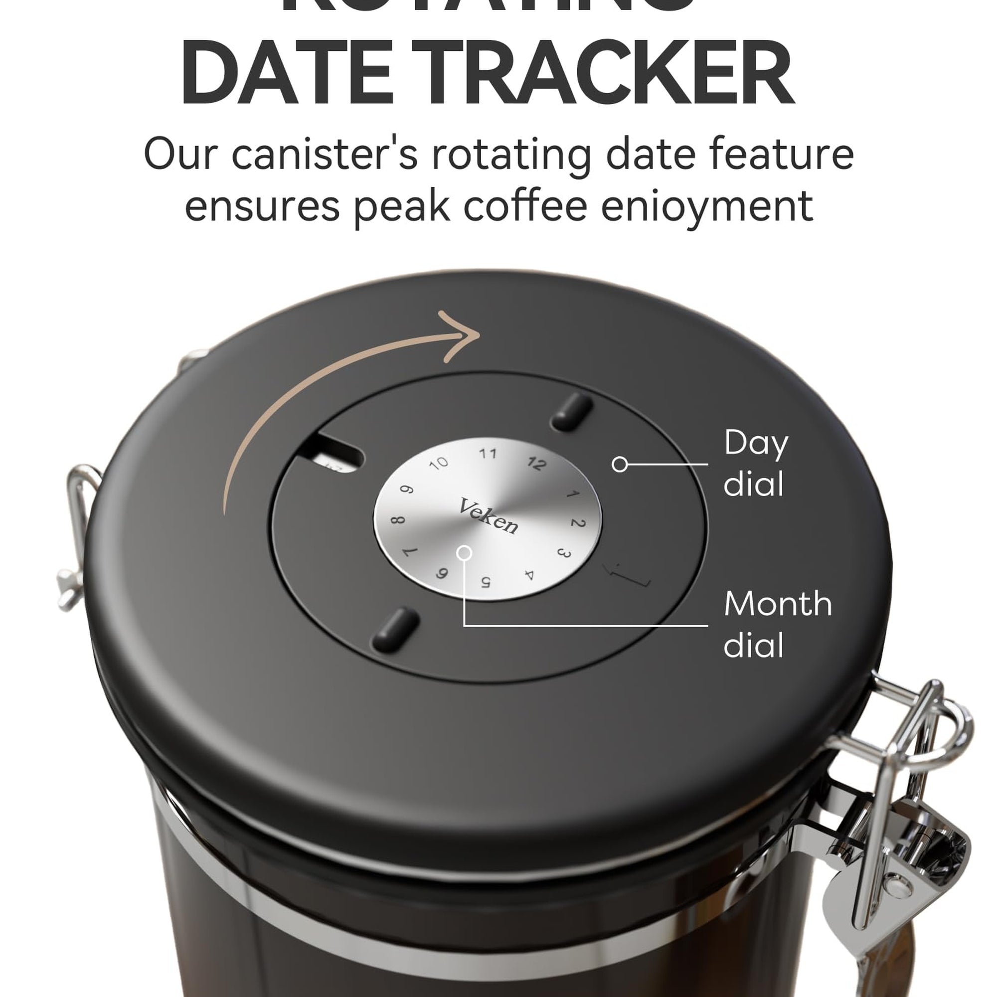 Veken Airtight Coffee Canister, Stainless Steel Storage Container with Date Tracker and Scoop for Coffee Beans Grounds Tea Sugar-zoom-85