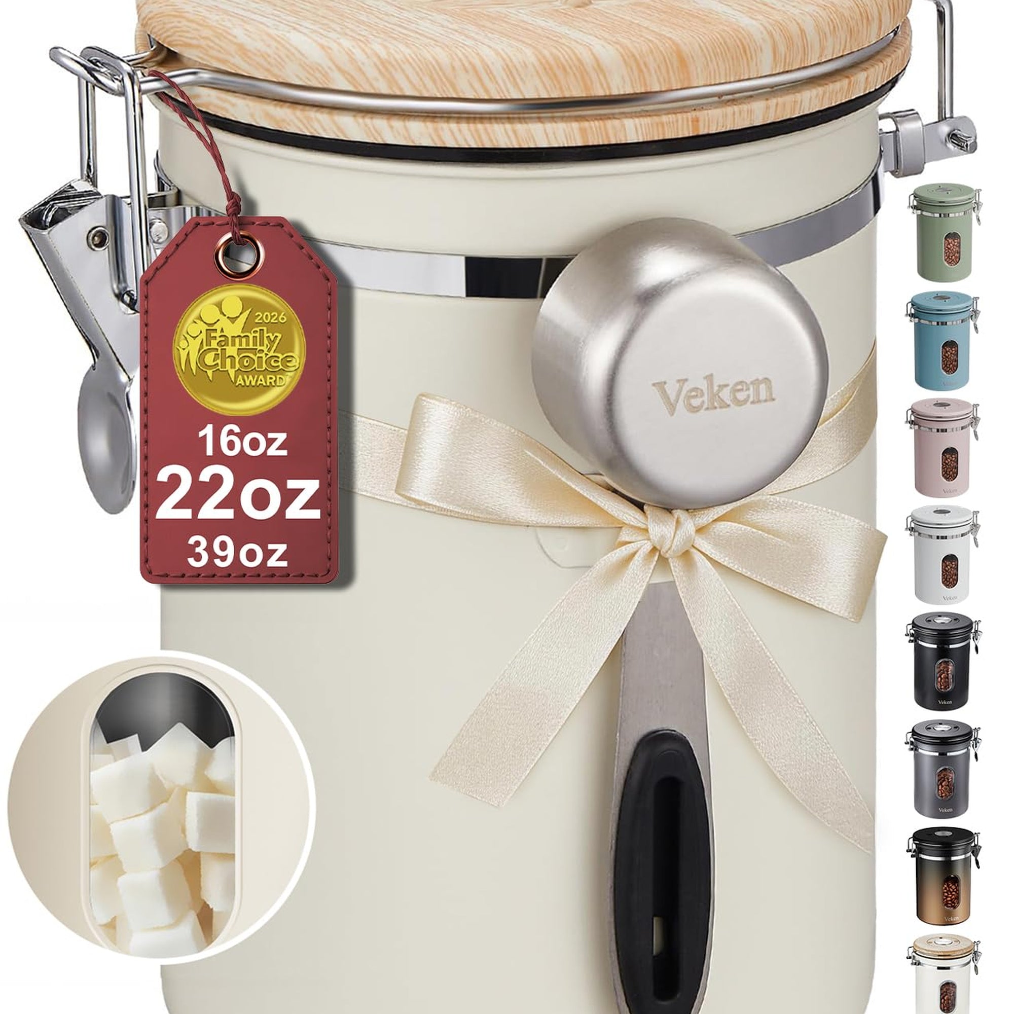 Veken Coffee Canister, Airtight Stainless Steel Kitchen Food Storage Container with Date Tracker and Scoop for Beans, Grounds, Tea, Flour, Cereal, Sugar-zoom-50
