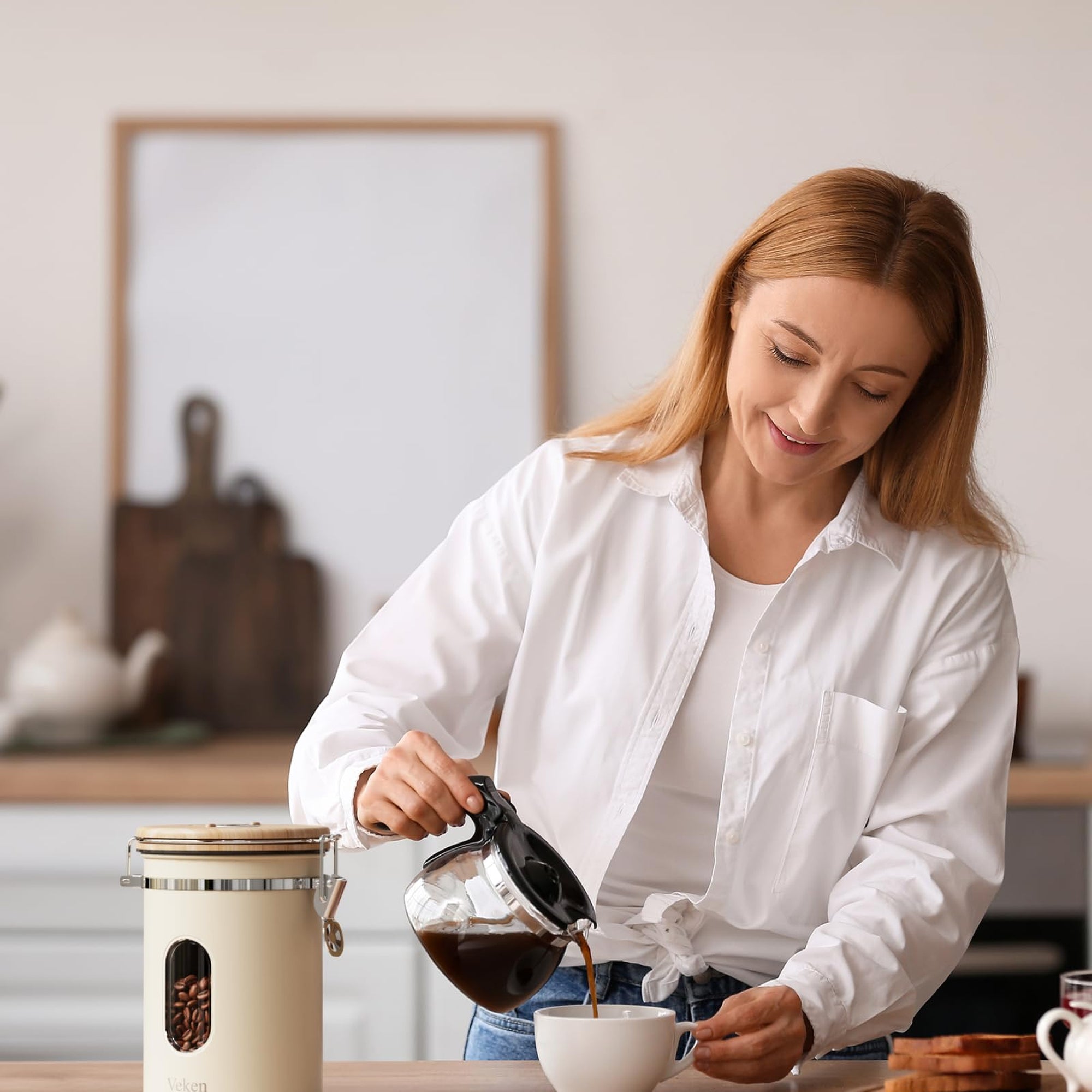 Veken Airtight Coffee Canister, Stainless Steel Storage Container with Date Tracker and Scoop for Coffee Beans Grounds Tea Sugar-zoom-61